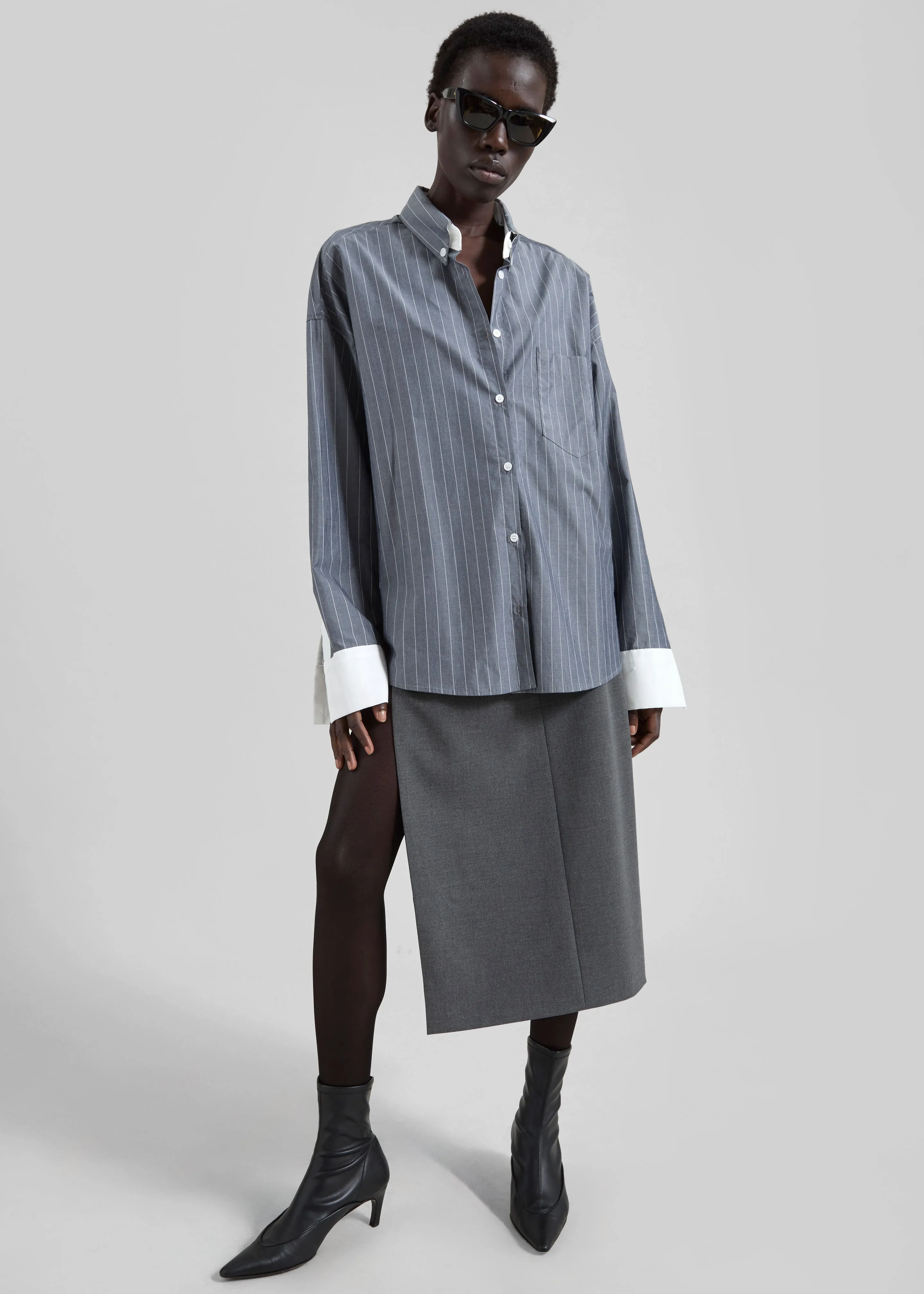 Lorna Shirt - Grey/White Pinstripe sold by Frankie Shop product image thumbnail 2