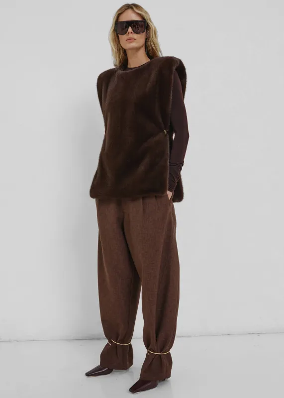 Darkpark Phebe Cuff Adorned Wide-Leg Comfort Suit Pants - Brown sold by Frankie Shop