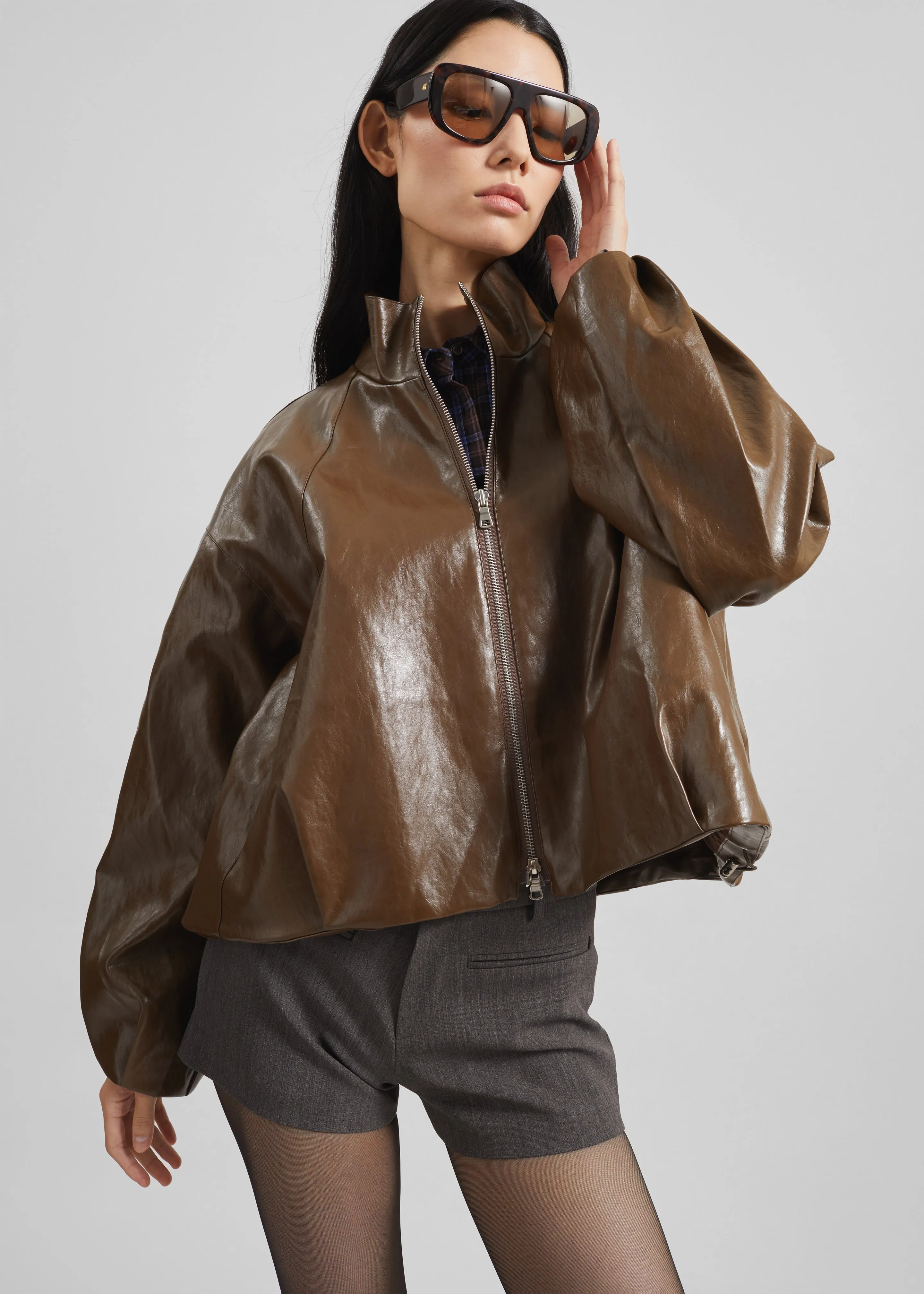 Milford Faux Leather Balloon Jacket - Brown sold by Frankie Shop product image thumbnail 4