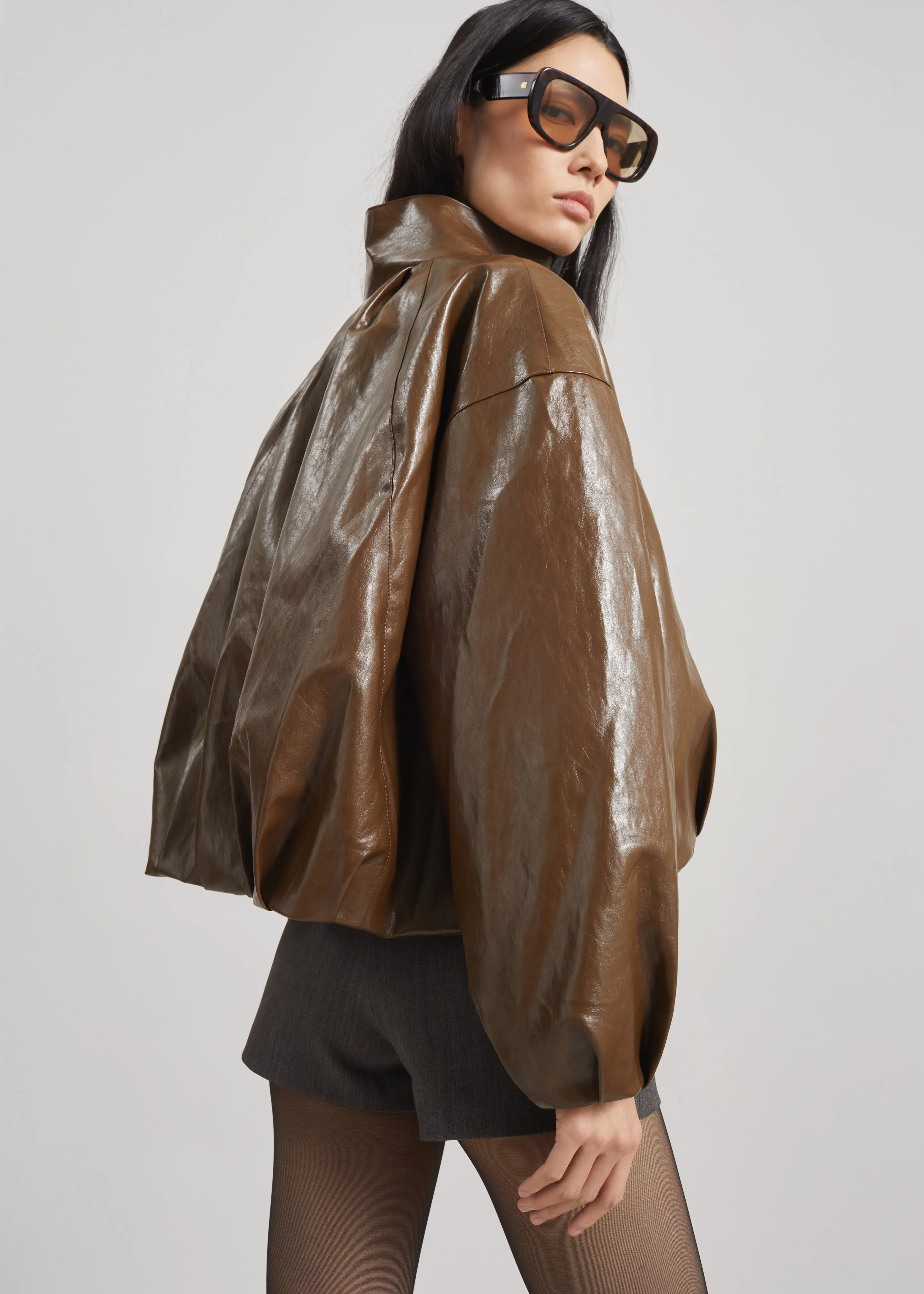 Milford Faux Leather Balloon Jacket - Brown sold by Frankie Shop product image thumbnail 5