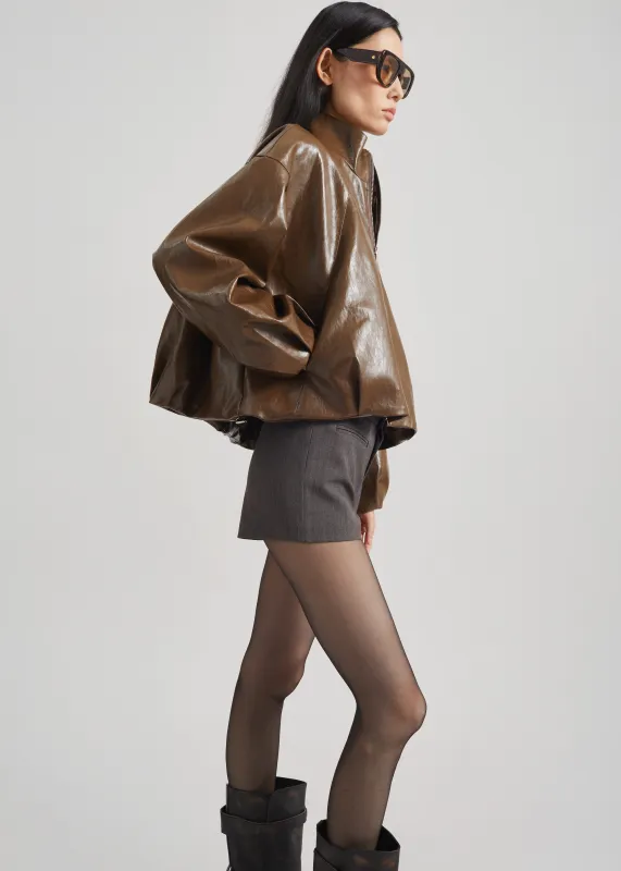 Milford Faux Leather Balloon Jacket - Brown sold by Frankie Shop