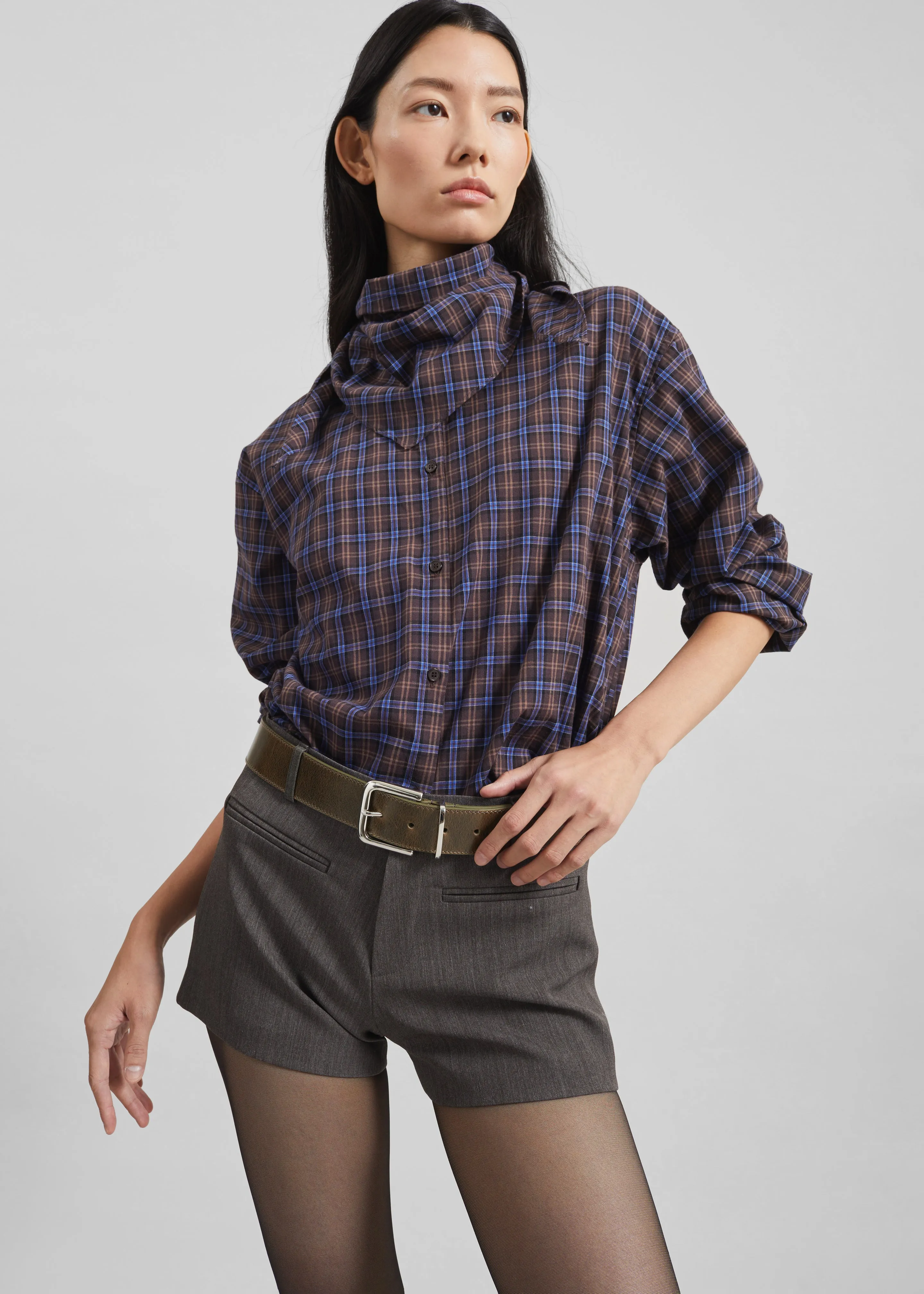 Bitry Scarf Shirt - Brown Plaid sold by Frankie Shop product image thumbnail 2