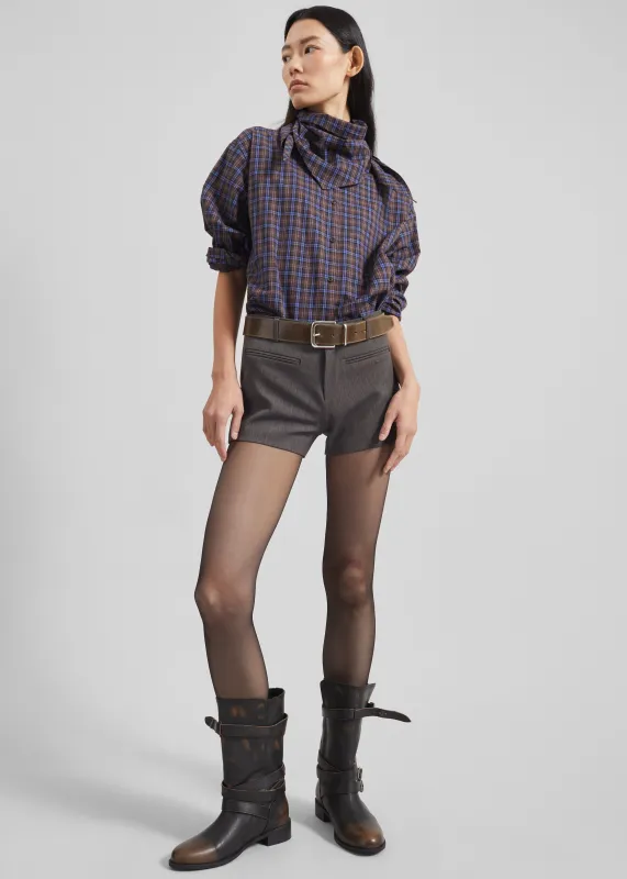 Bitry Scarf Shirt - Brown Plaid sold by Frankie Shop