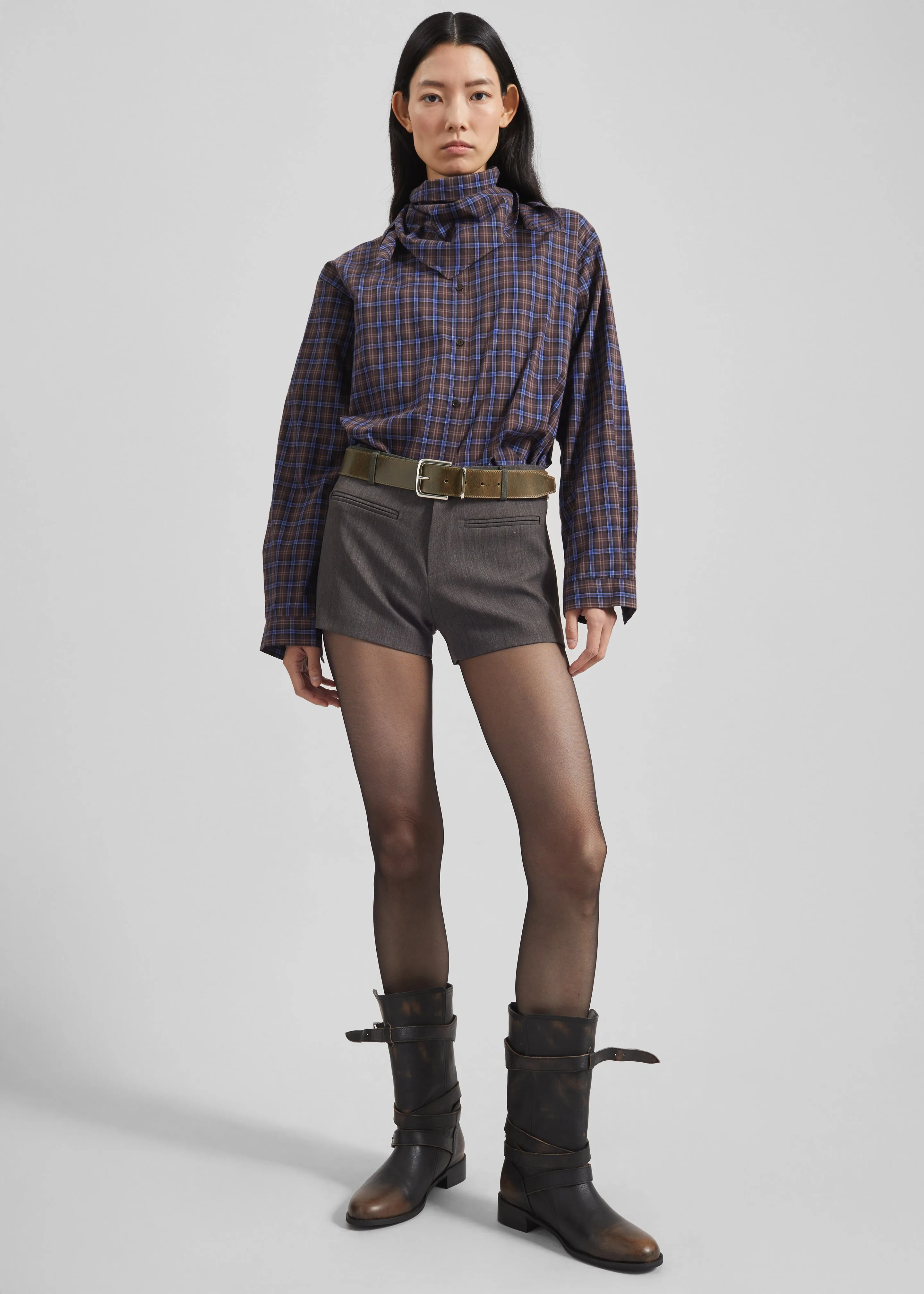 Bitry Scarf Shirt - Brown Plaid sold by Frankie Shop product image thumbnail 5