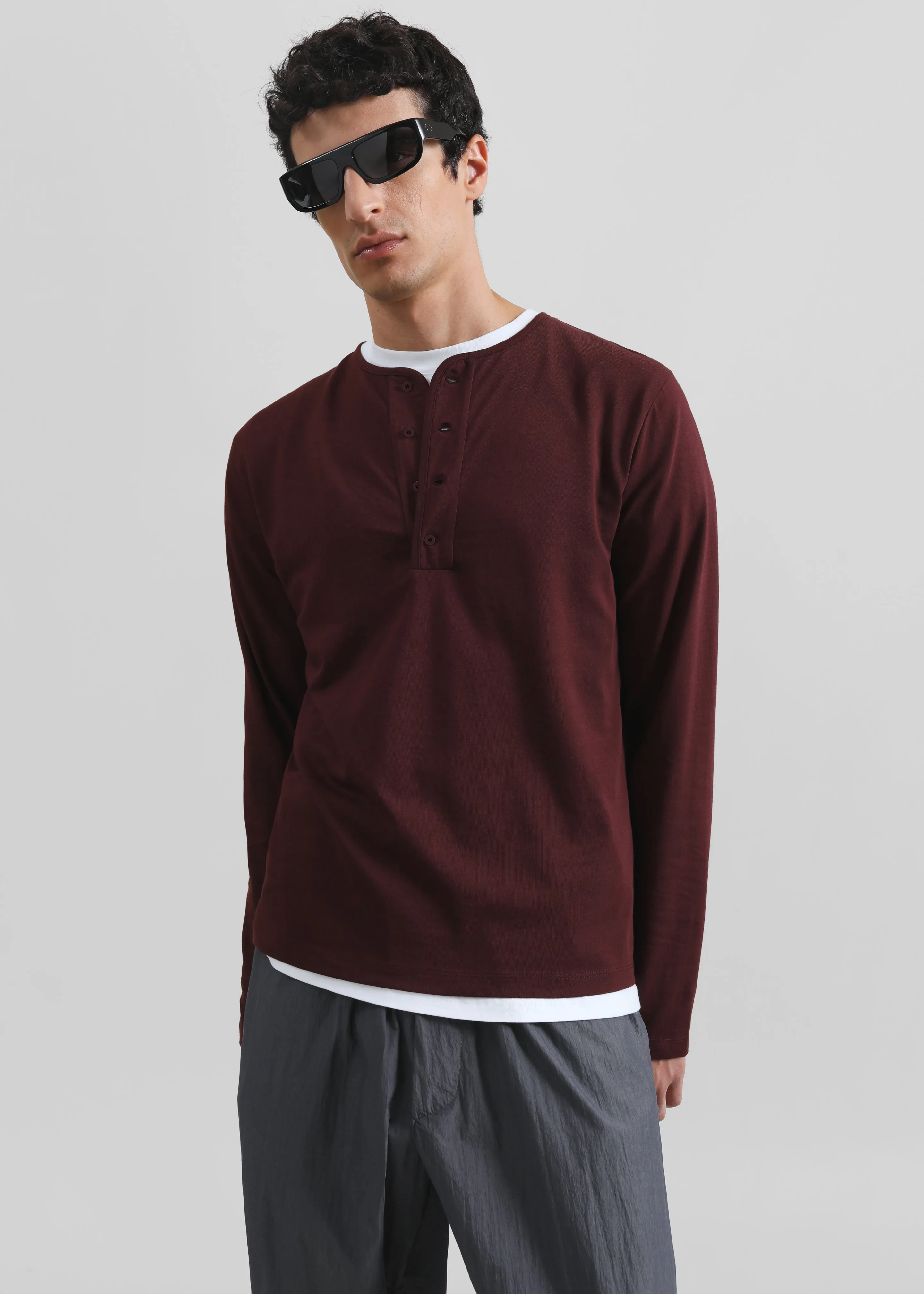 Whitby Modal-Blend Henley T-Shirt - Burgundy sold by Frankie Shop product image thumbnail 3