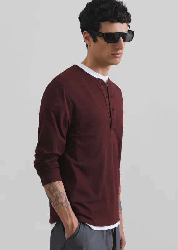 Whitby Modal-Blend Henley T-Shirt - Burgundy sold by Frankie Shop