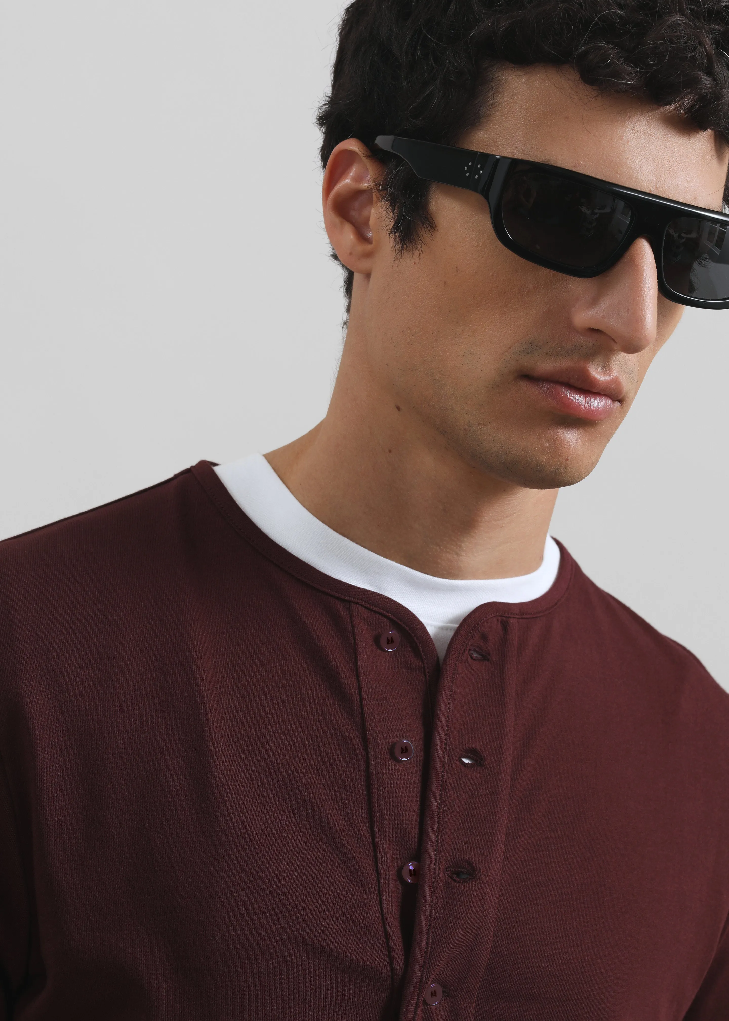 Whitby Modal-Blend Henley T-Shirt - Burgundy sold by Frankie Shop product image thumbnail 2