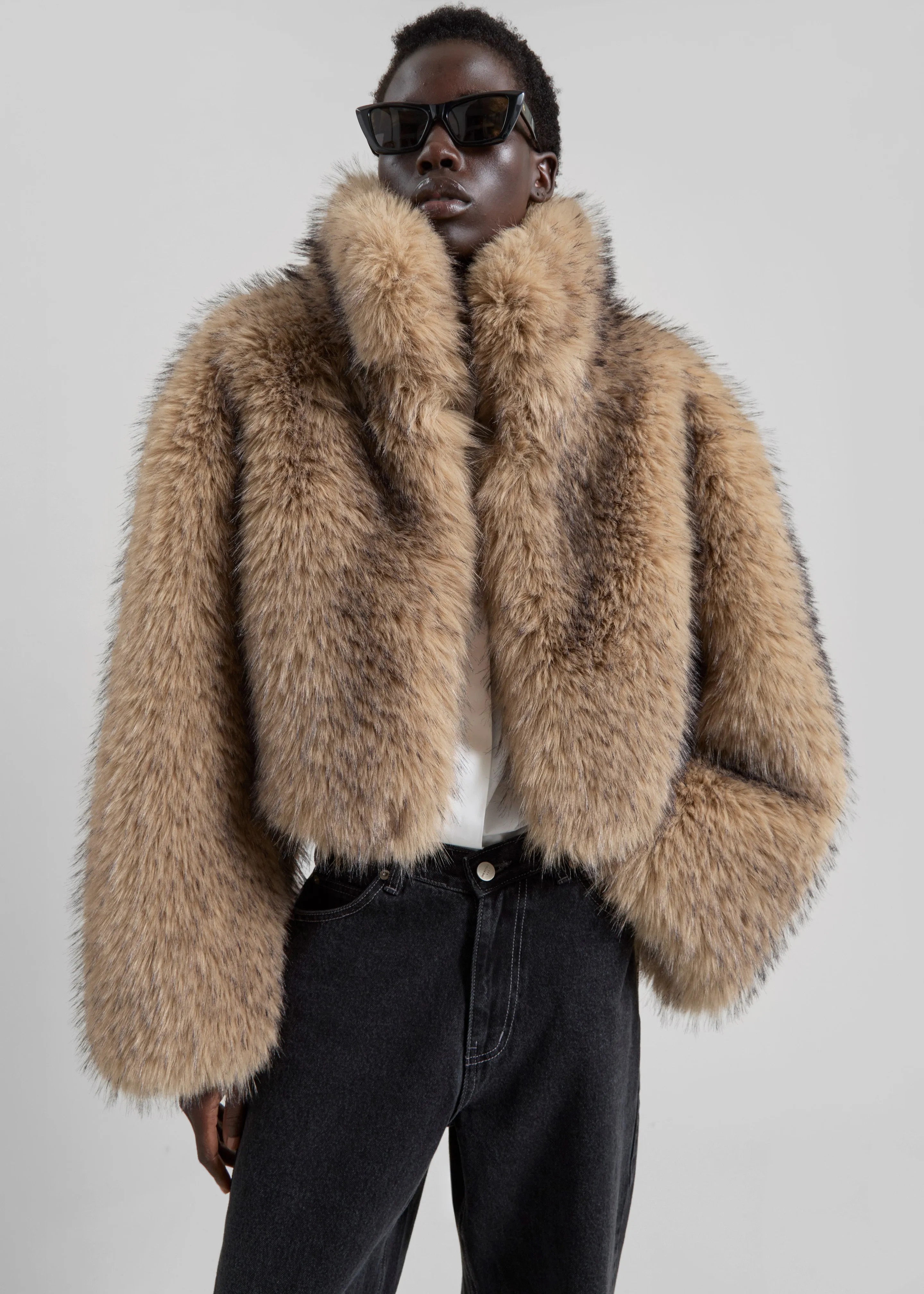 Rotate Faux Fur Crop Jacket - Nougat sold by Frankie Shop product image thumbnail 5