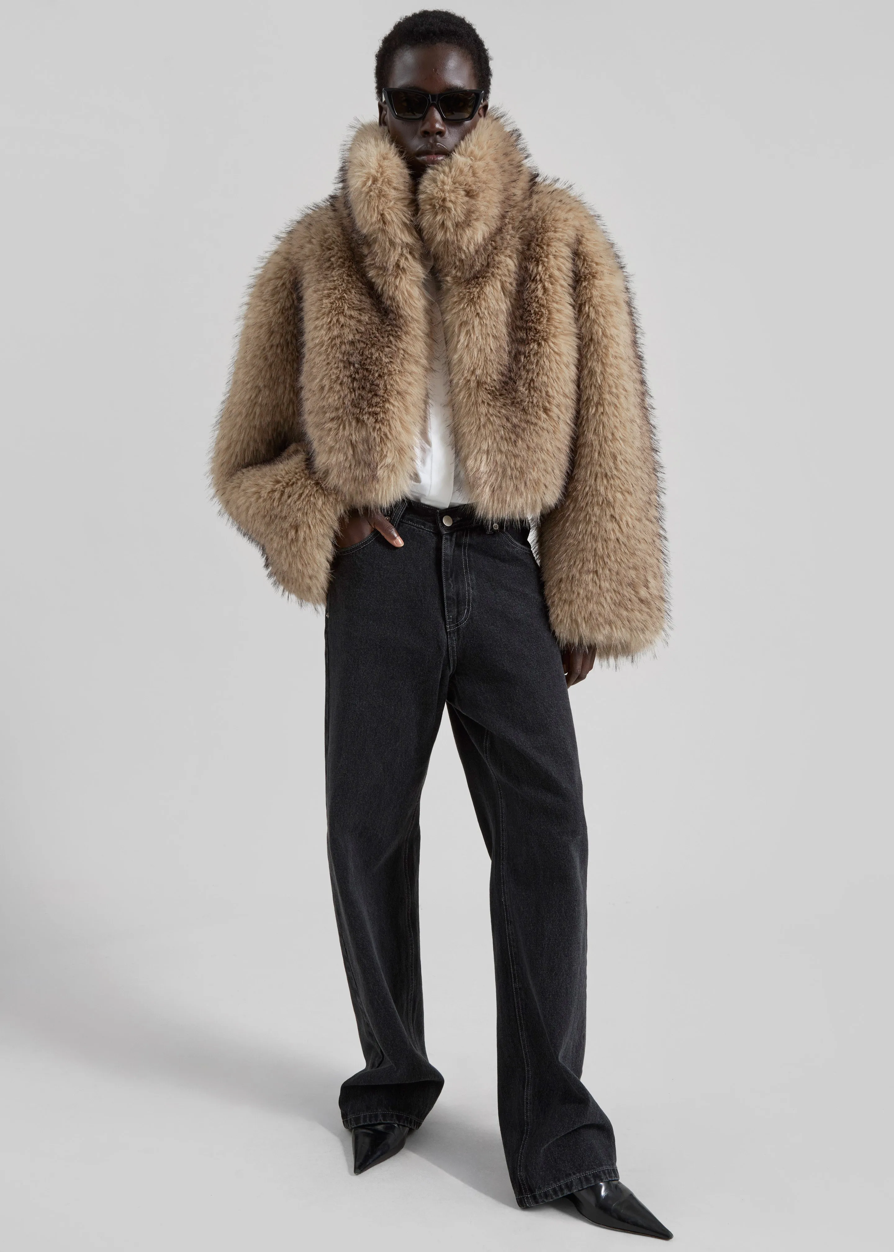 Rotate Faux Fur Crop Jacket - Nougat sold by Frankie Shop product image thumbnail 4