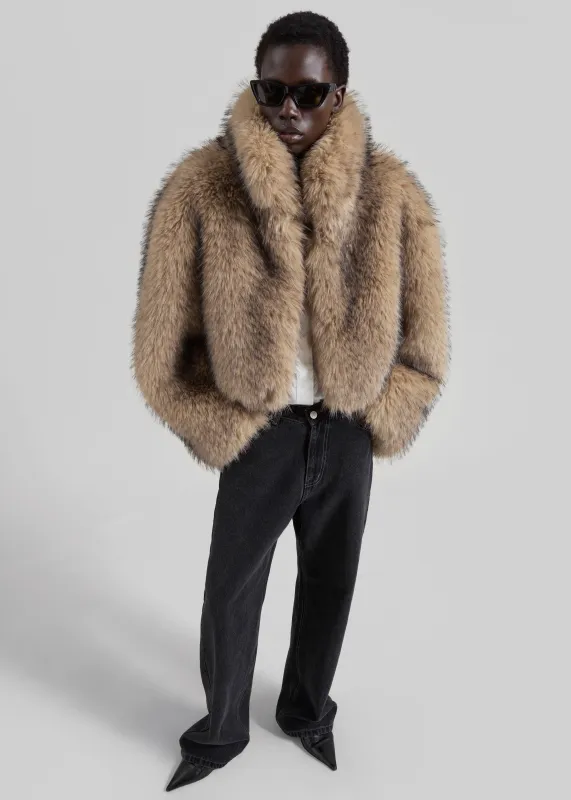 Rotate Faux Fur Crop Jacket - Nougat sold by Frankie Shop