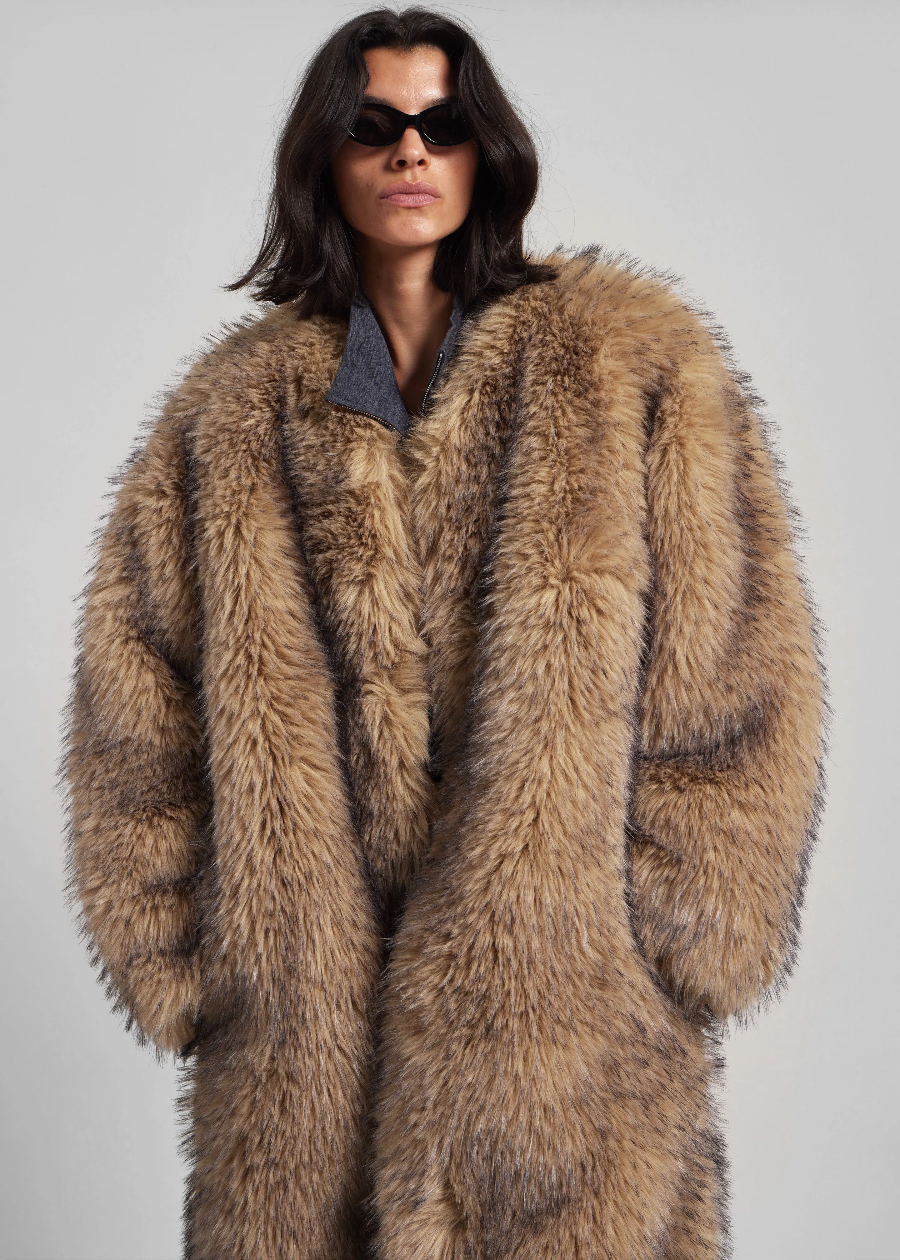 Rotate Faux Fur Long Coat - Nougat sold by Frankie Shop product image thumbnail 5
