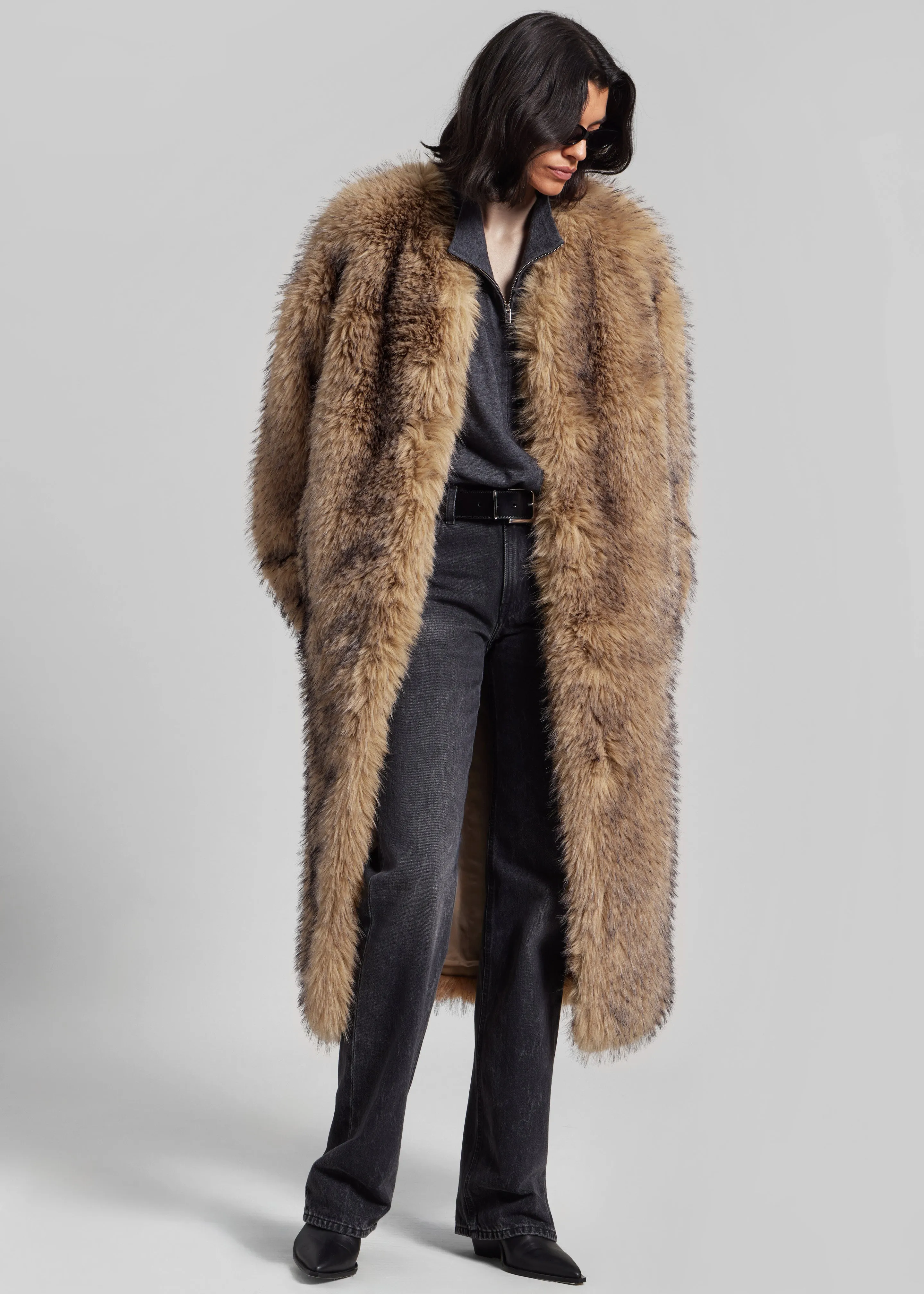 Rotate Faux Fur Long Coat - Nougat sold by Frankie Shop product image thumbnail 3
