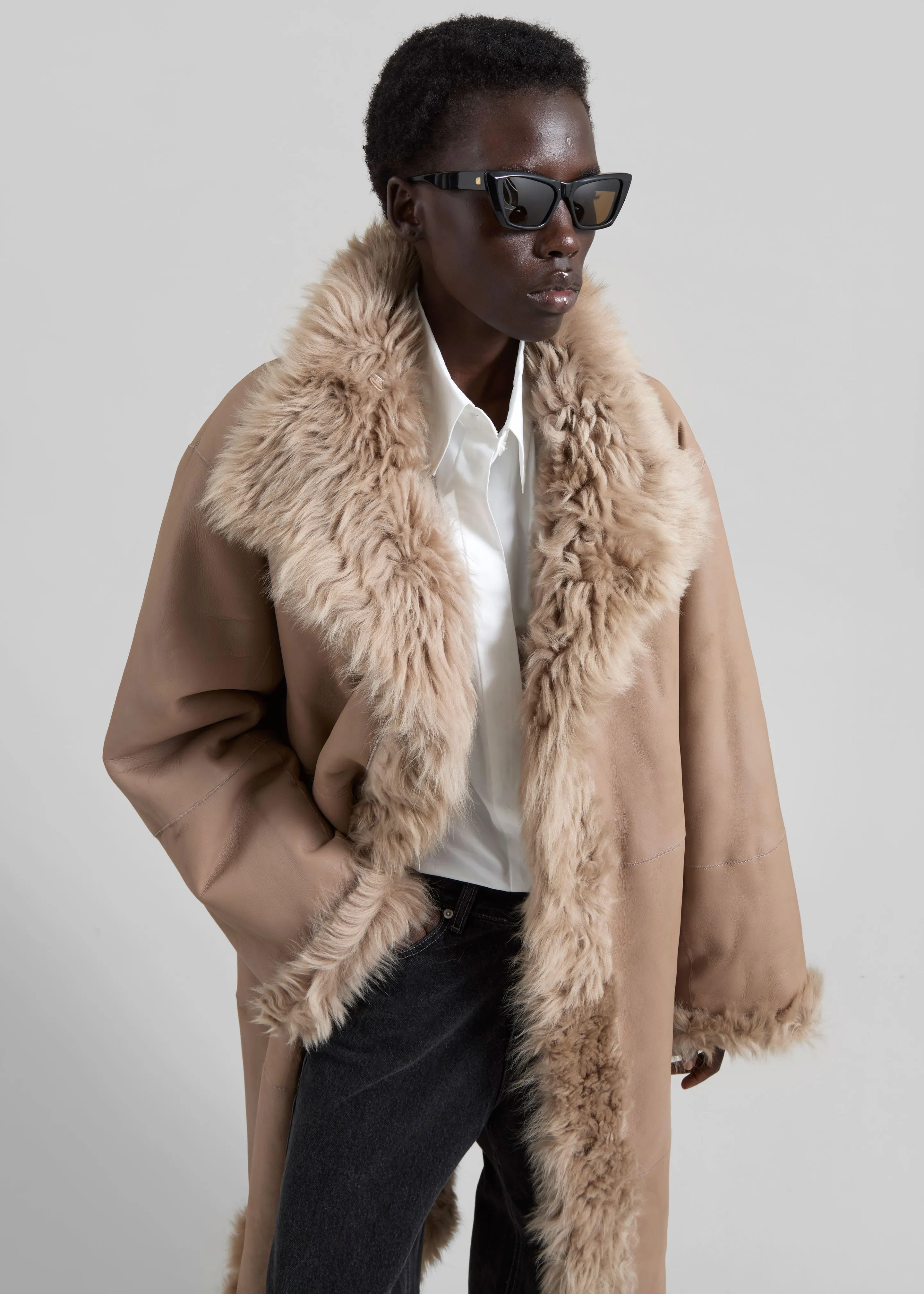 REMAIN Reversible Long Hair Shearling Coat - Pebble sold by Frankie Shop product image thumbnail 2