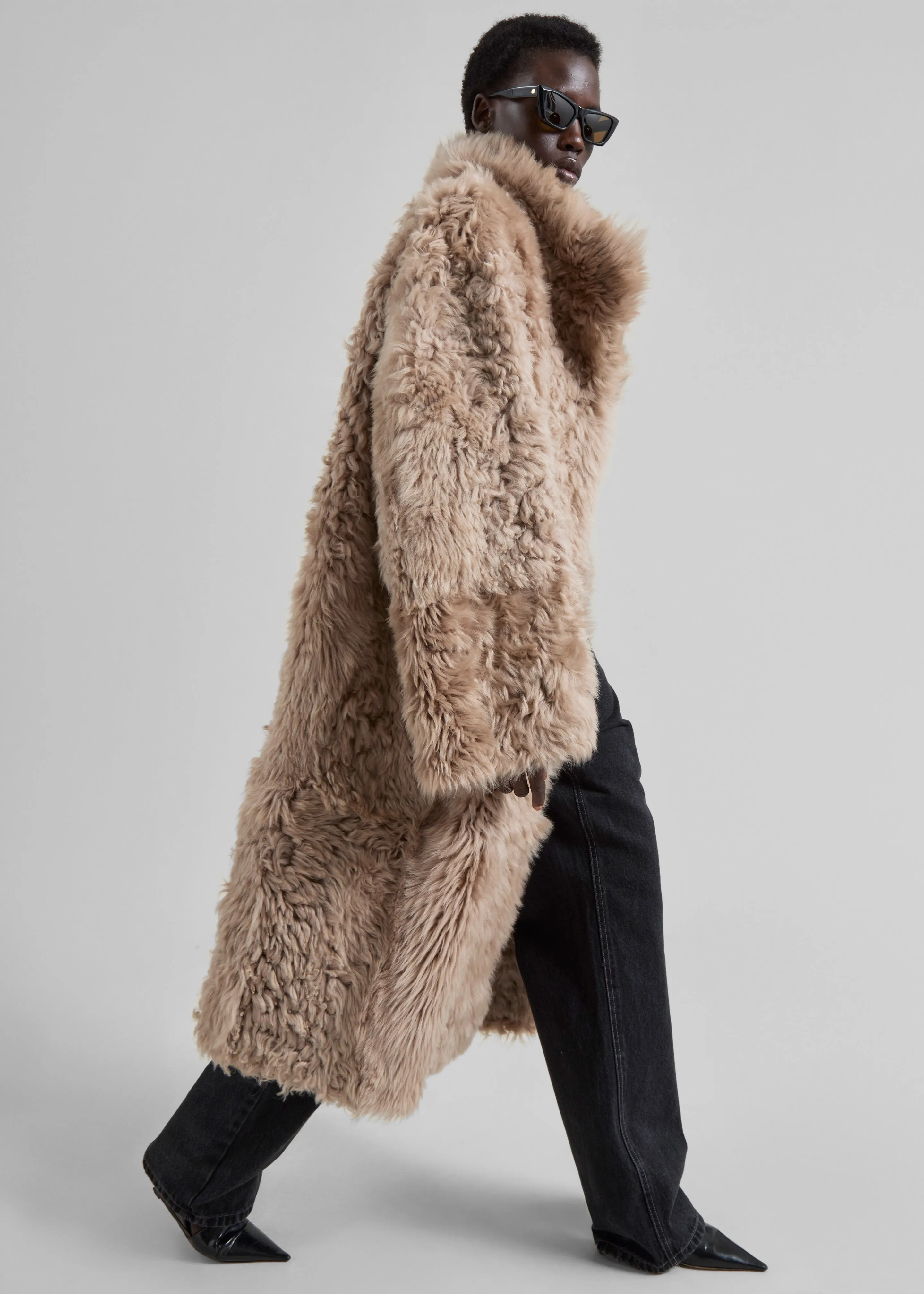REMAIN Reversible Long Hair Shearling Coat - Pebble sold by Frankie Shop product image thumbnail 3