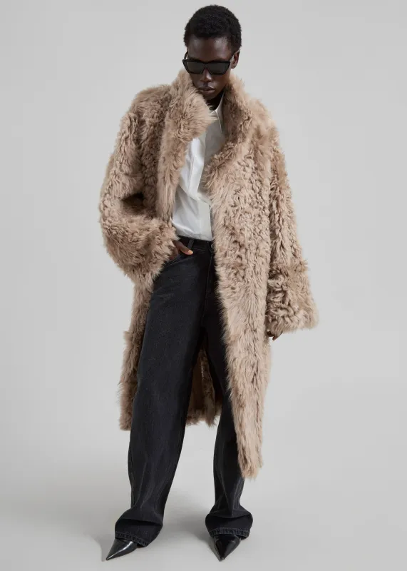 REMAIN Reversible Long Hair Shearling Coat - Pebble sold by Frankie Shop