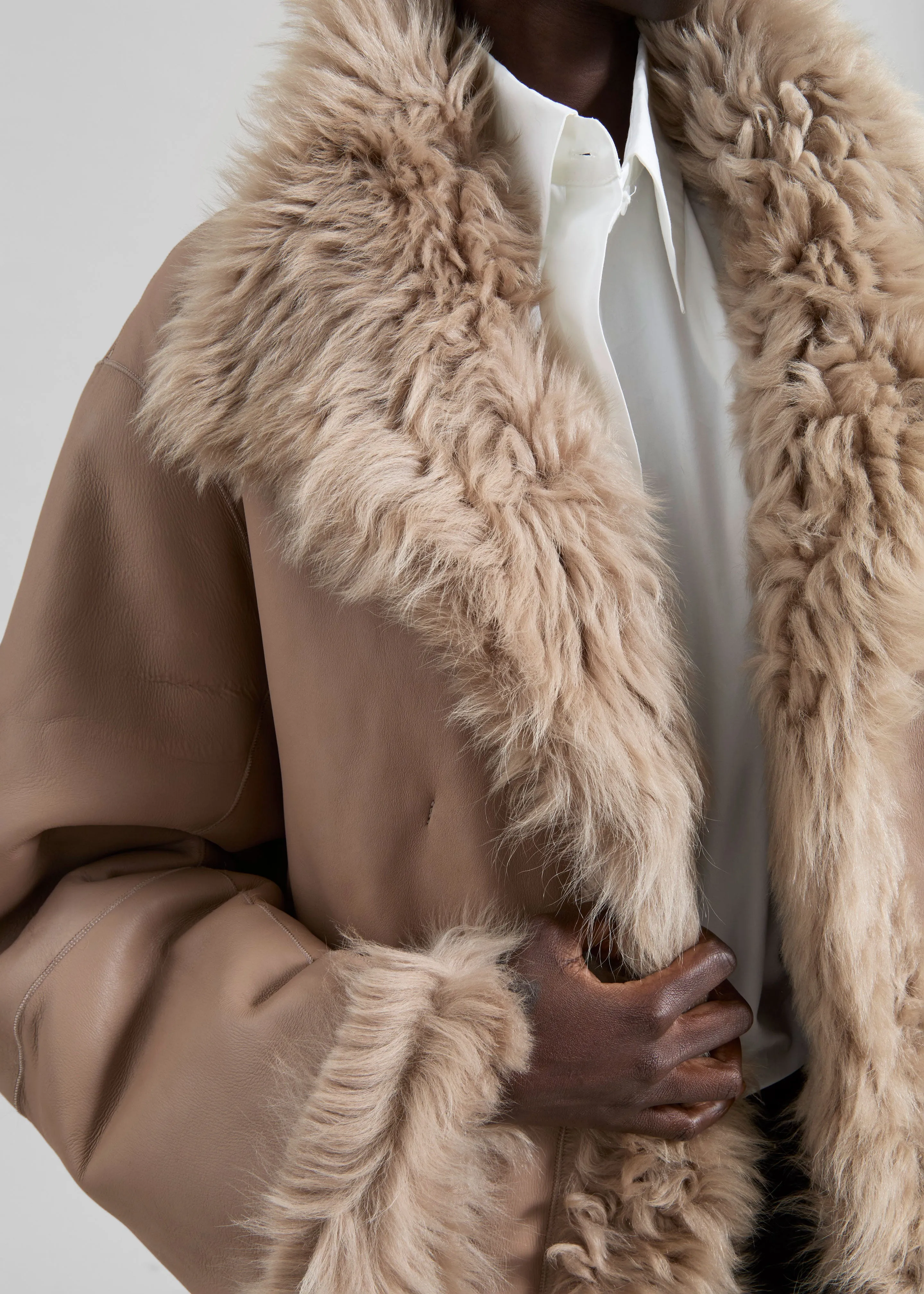 REMAIN Reversible Long Hair Shearling Coat - Pebble sold by Frankie Shop product image thumbnail 5