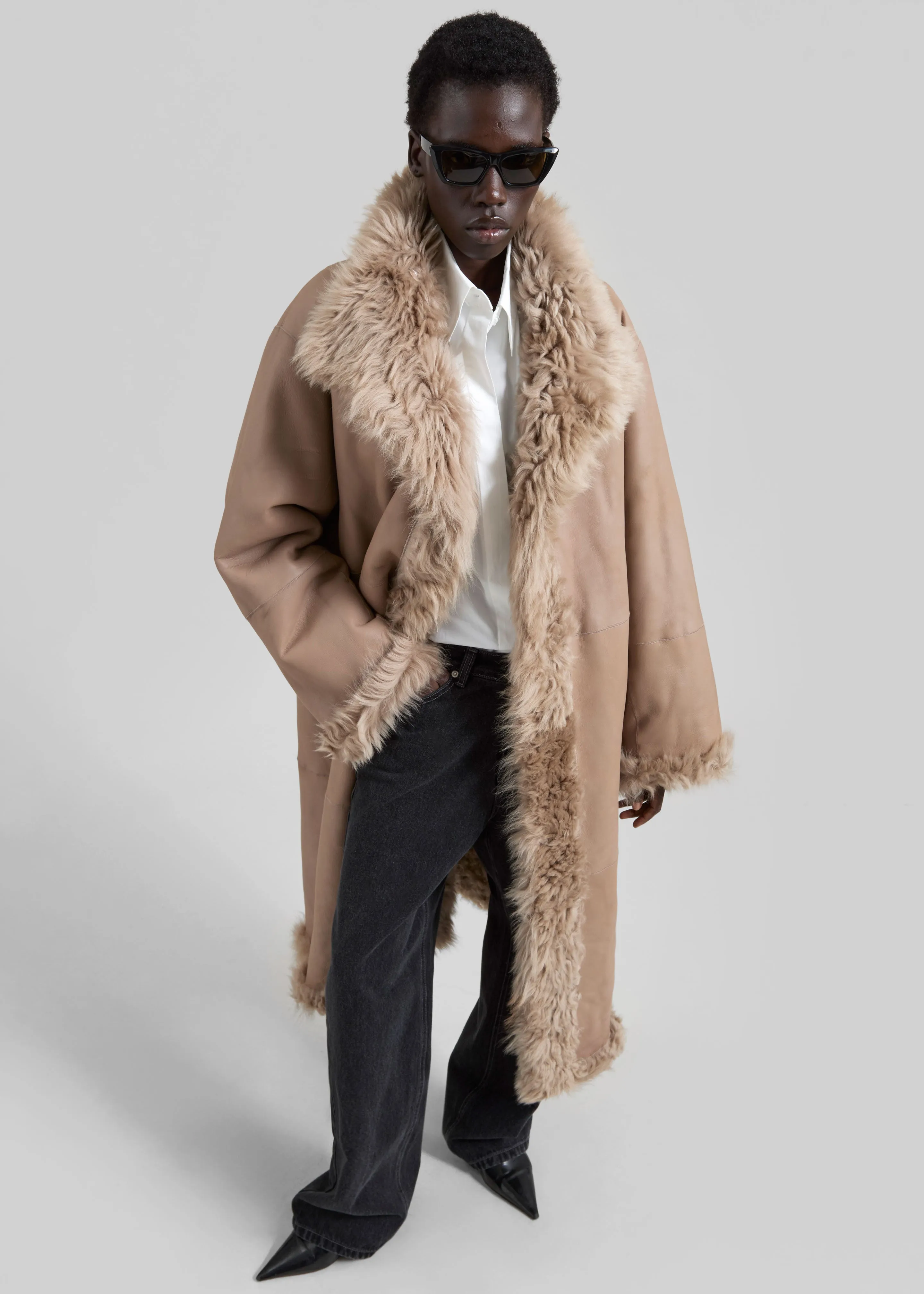 REMAIN Reversible Long Hair Shearling Coat - Pebble sold by Frankie Shop product image thumbnail 4