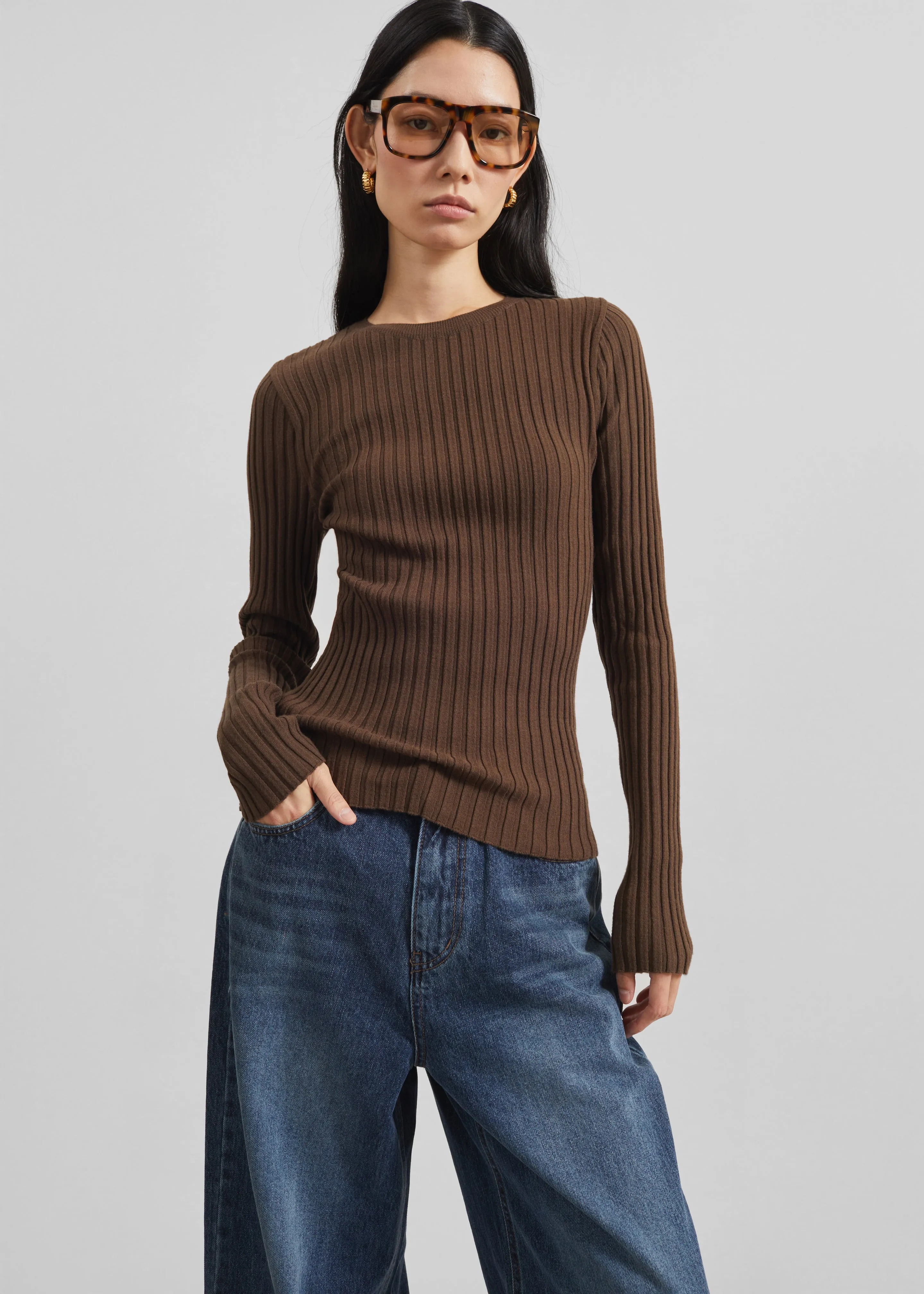 Ruan Ribbed Knit Top - Brown sold by Frankie Shop