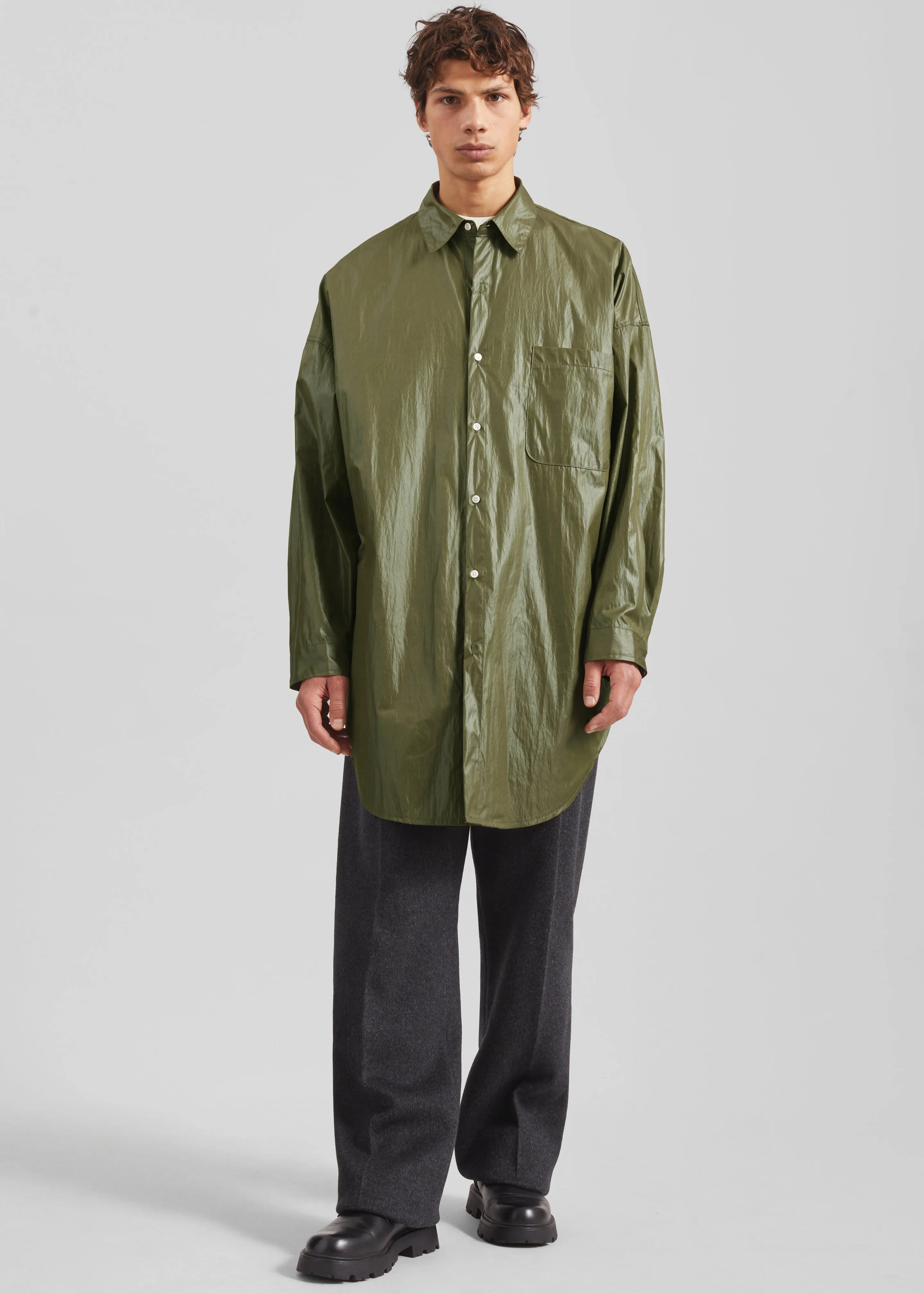 Etah Lustrous Oversized Shirt - Olive sold by Frankie Shop