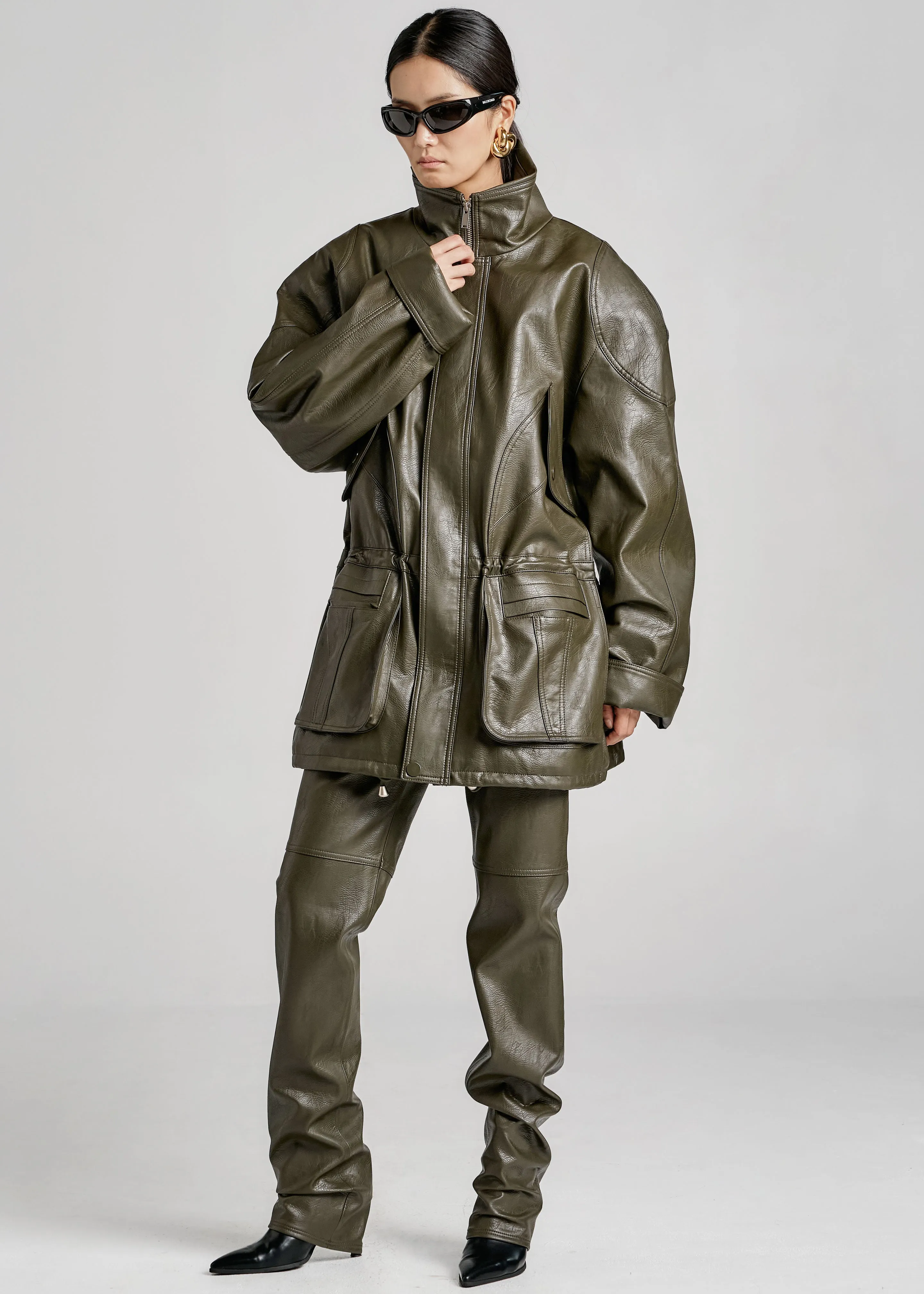 Ascona Faux Leather Pants - Dark Olive sold by Frankie Shop product image thumbnail 2