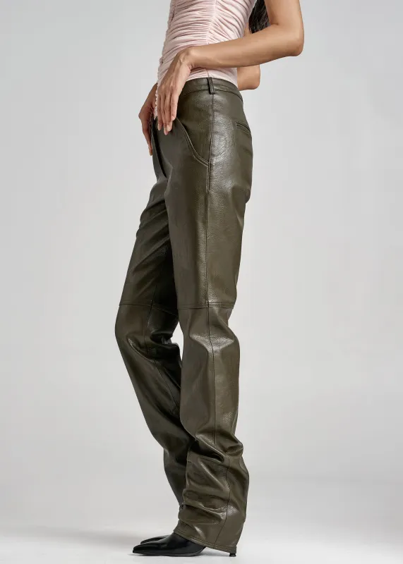 Ascona Faux Leather Pants - Dark Olive sold by Frankie Shop