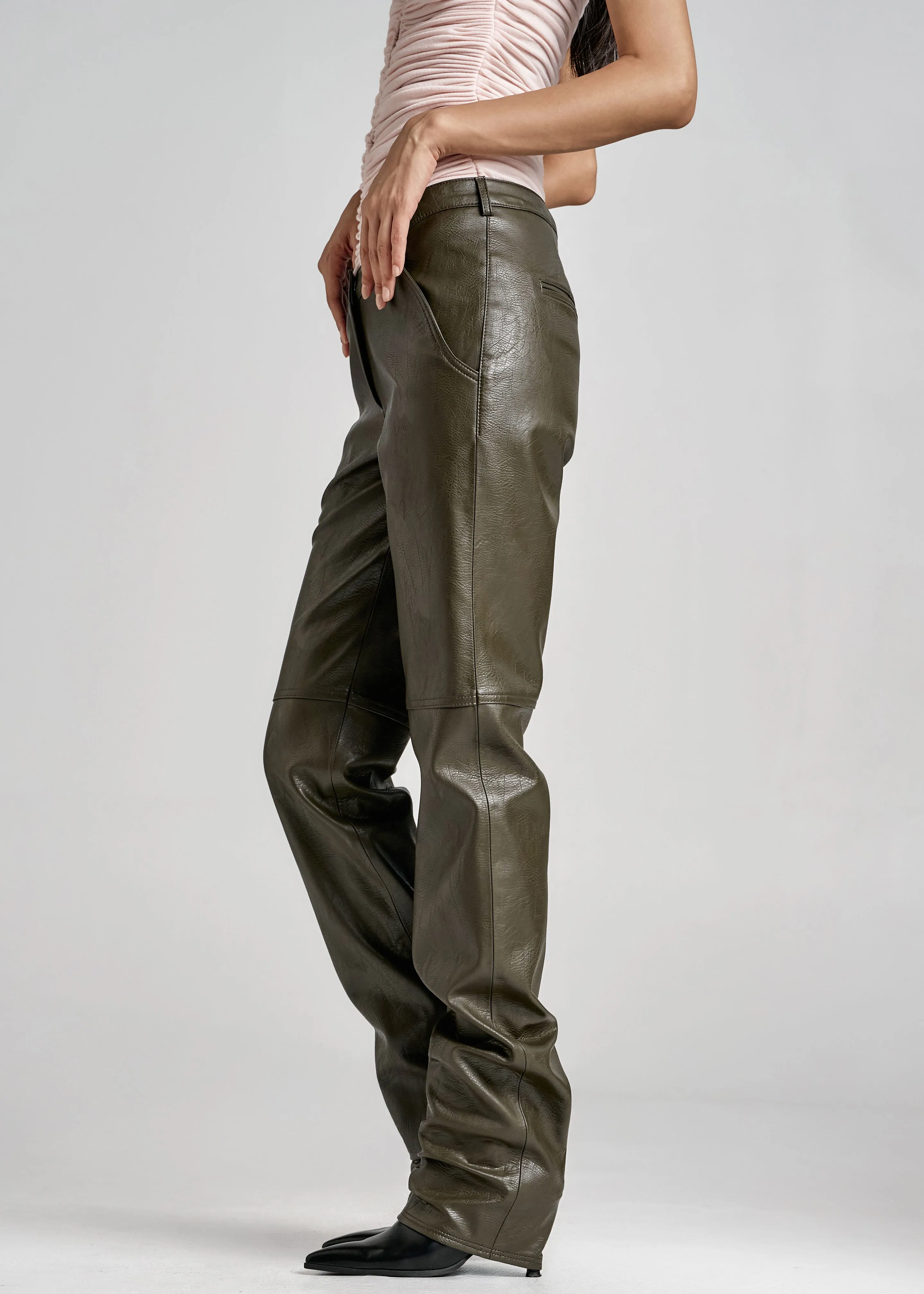 Ascona Faux Leather Pants - Dark Olive sold by Frankie Shop