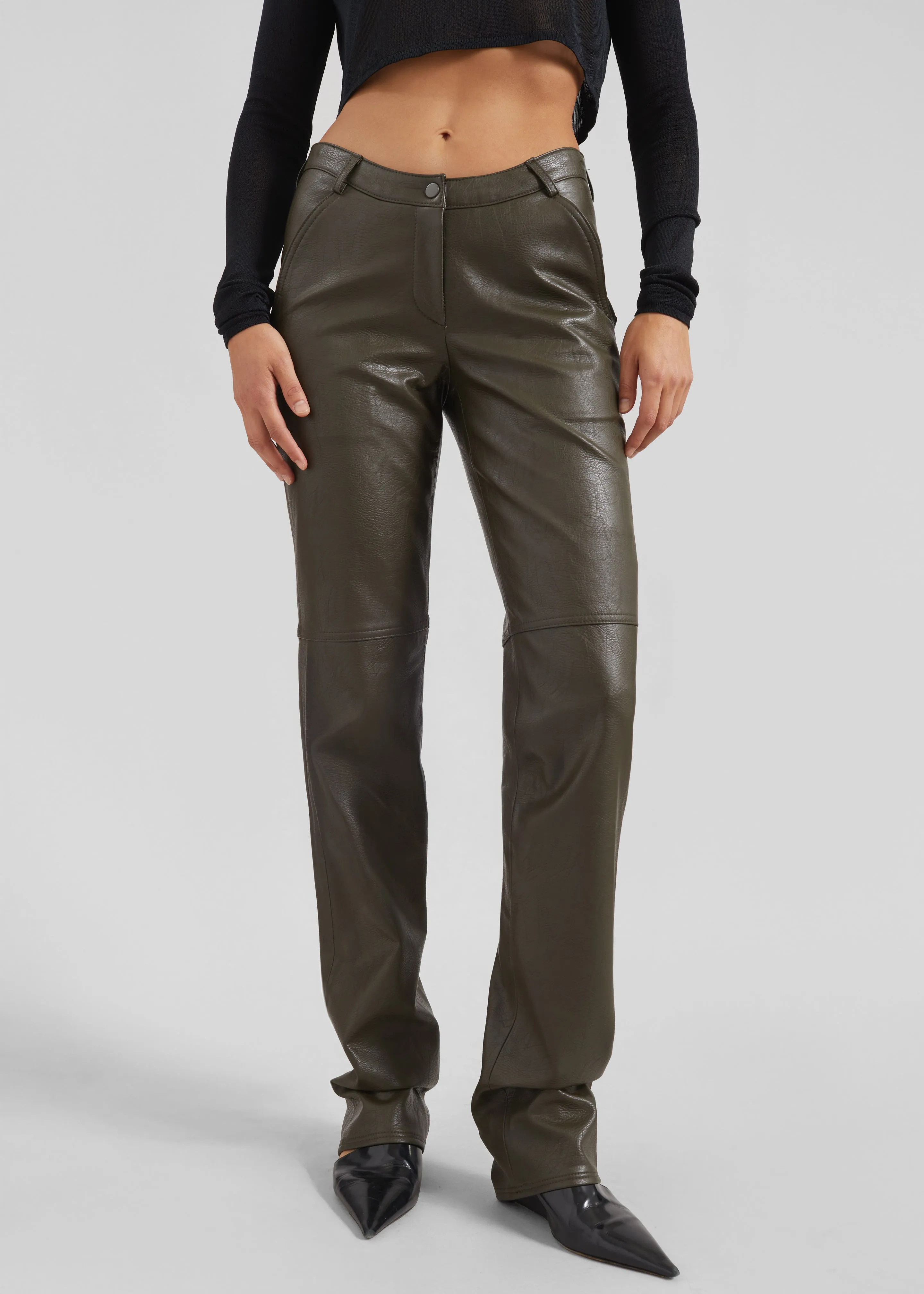 Ascona Faux Leather Pants - Dark Olive sold by Frankie Shop product image thumbnail 3