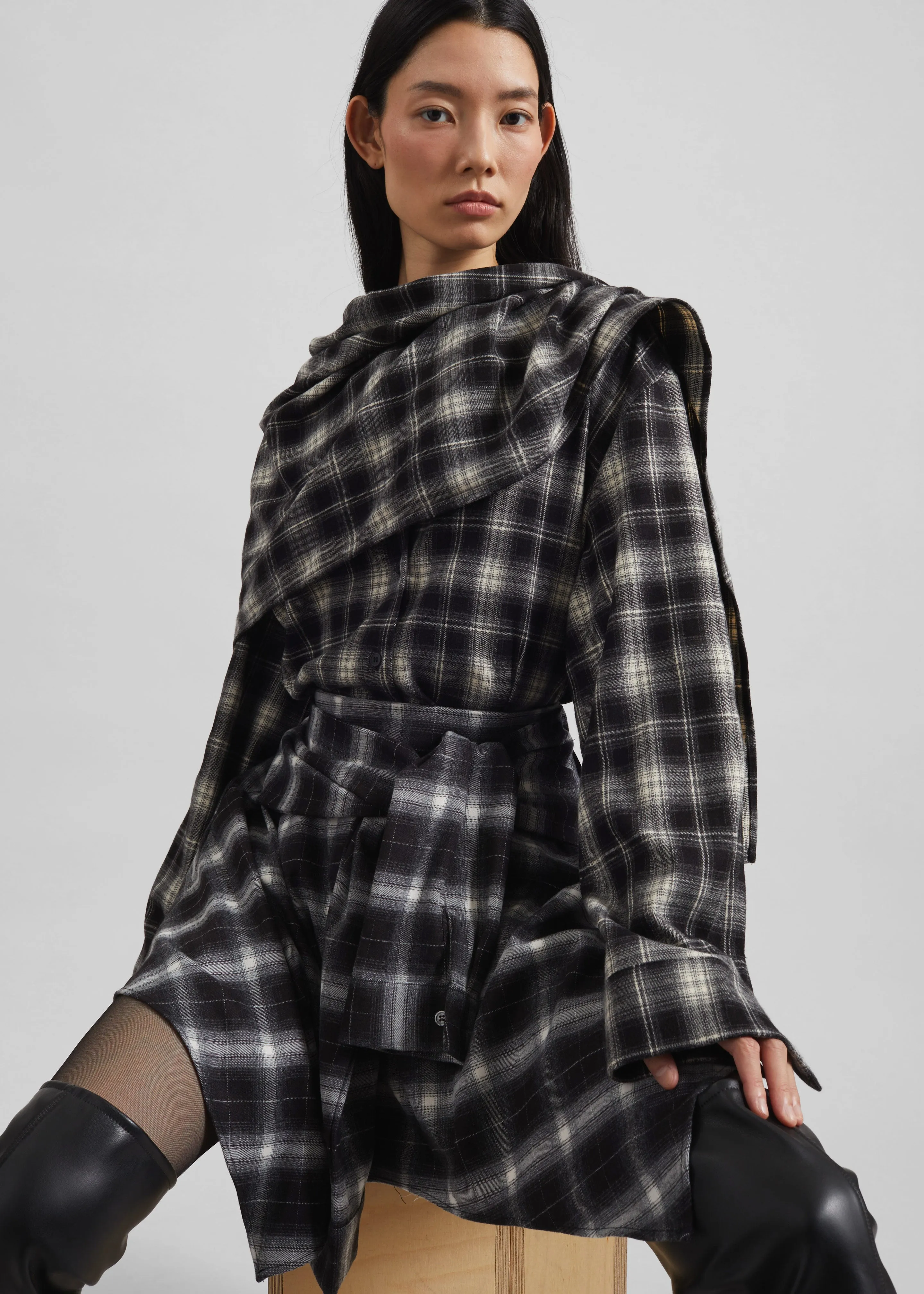 Rue Scarf Shirt - Black Plaid sold by Frankie Shop product image thumbnail 5