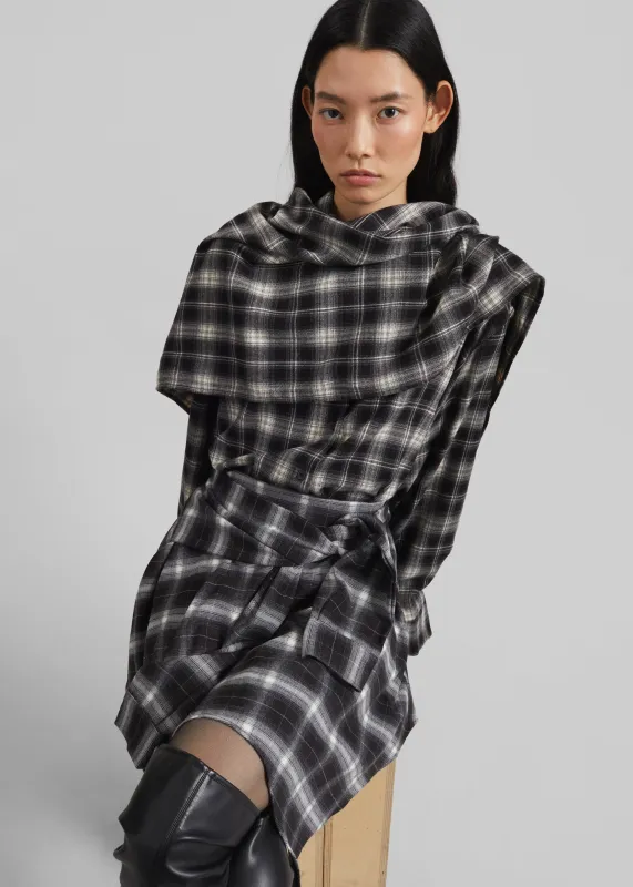 Rue Scarf Shirt - Black Plaid made by Frankie Shop