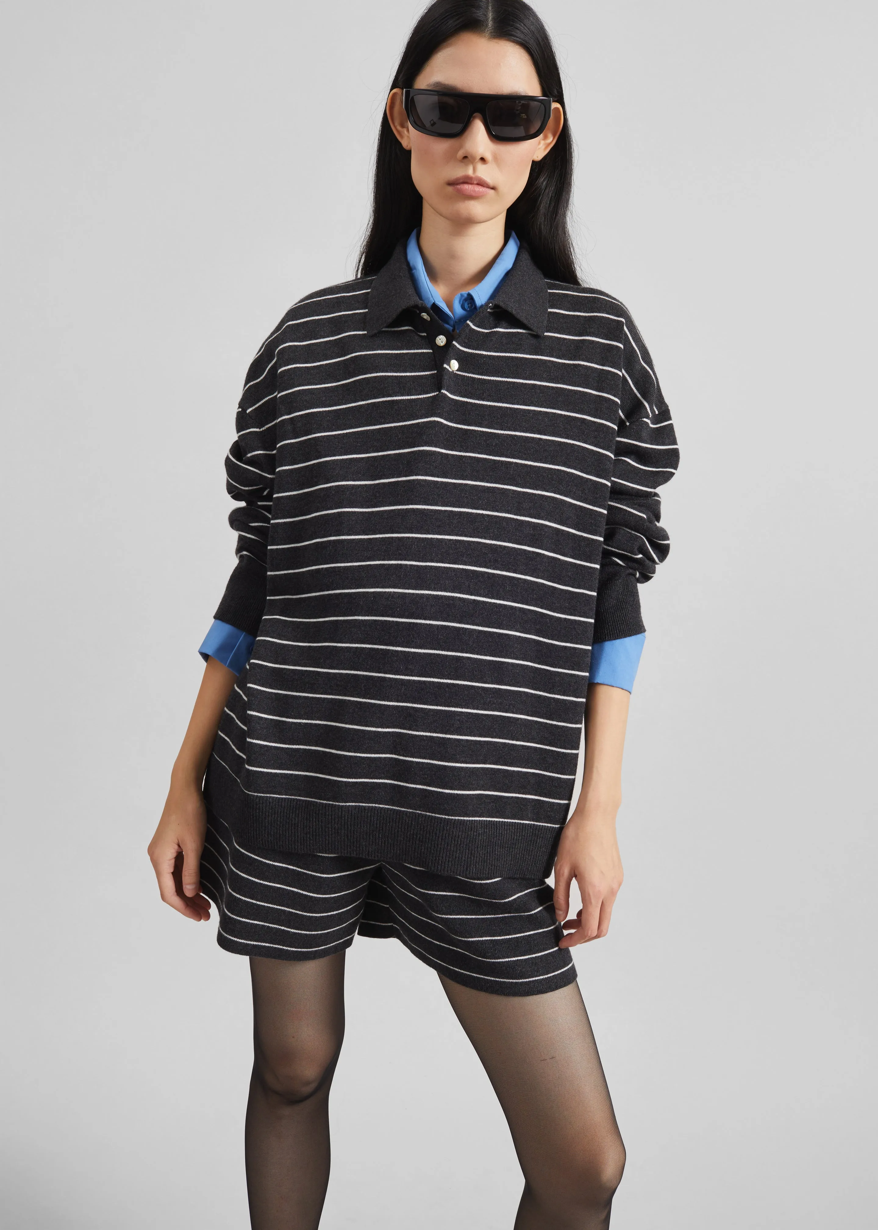 Nolma Knit Polo Sweater - Grey/White Stripe sold by Frankie Shop product image thumbnail 2