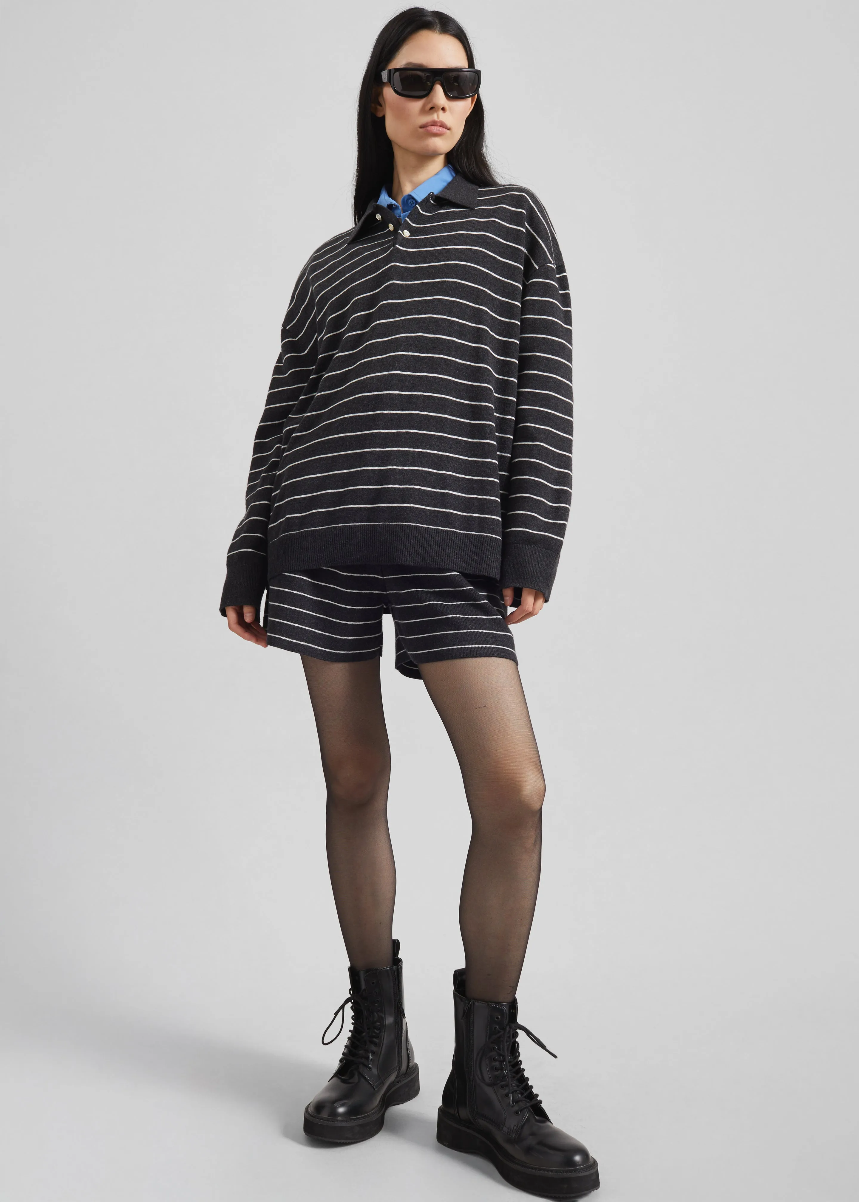 Nolma Knit Polo Sweater - Grey/White Stripe sold by Frankie Shop product image thumbnail 4