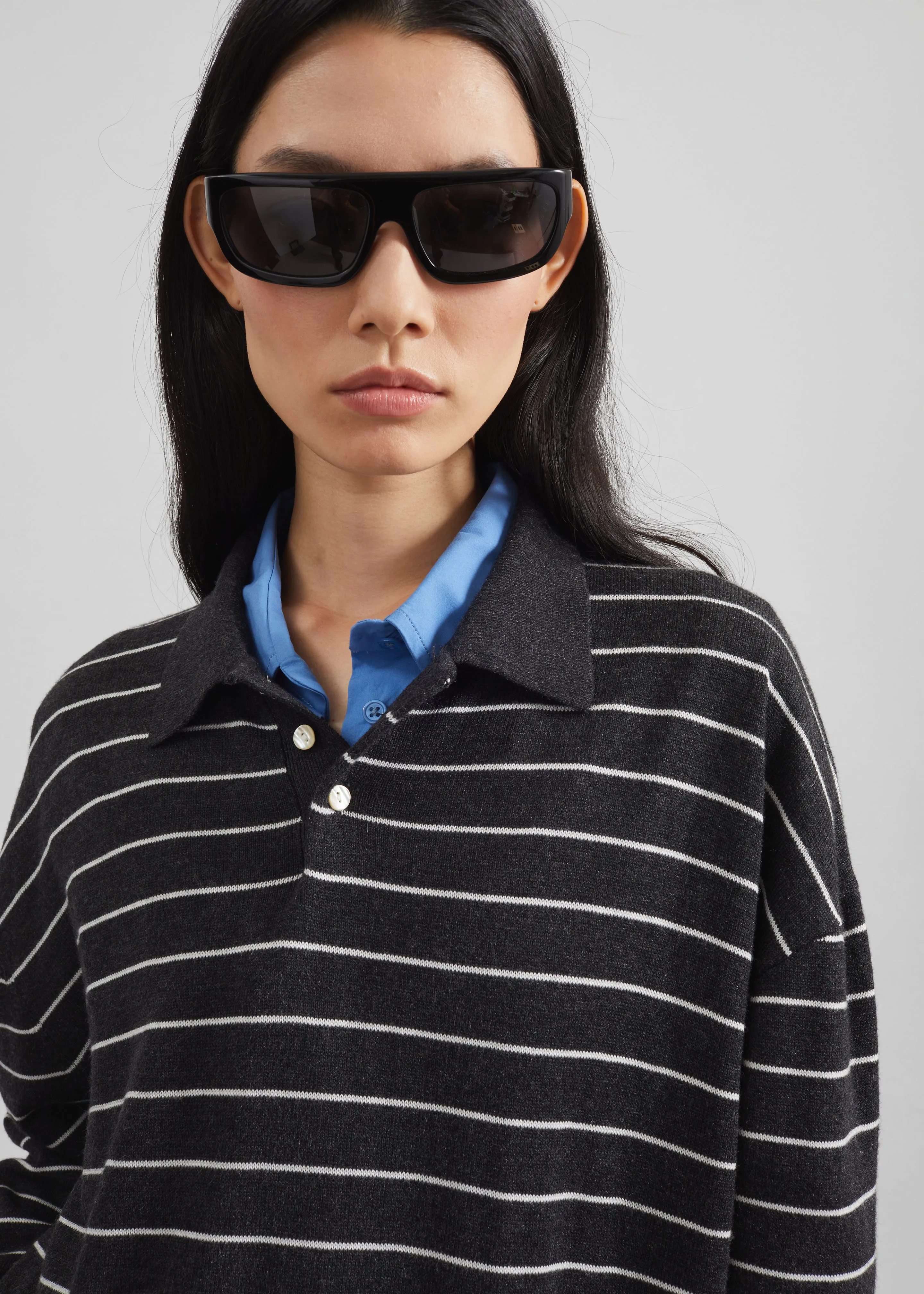 Nolma Knit Polo Sweater - Grey/White Stripe sold by Frankie Shop product image thumbnail 3