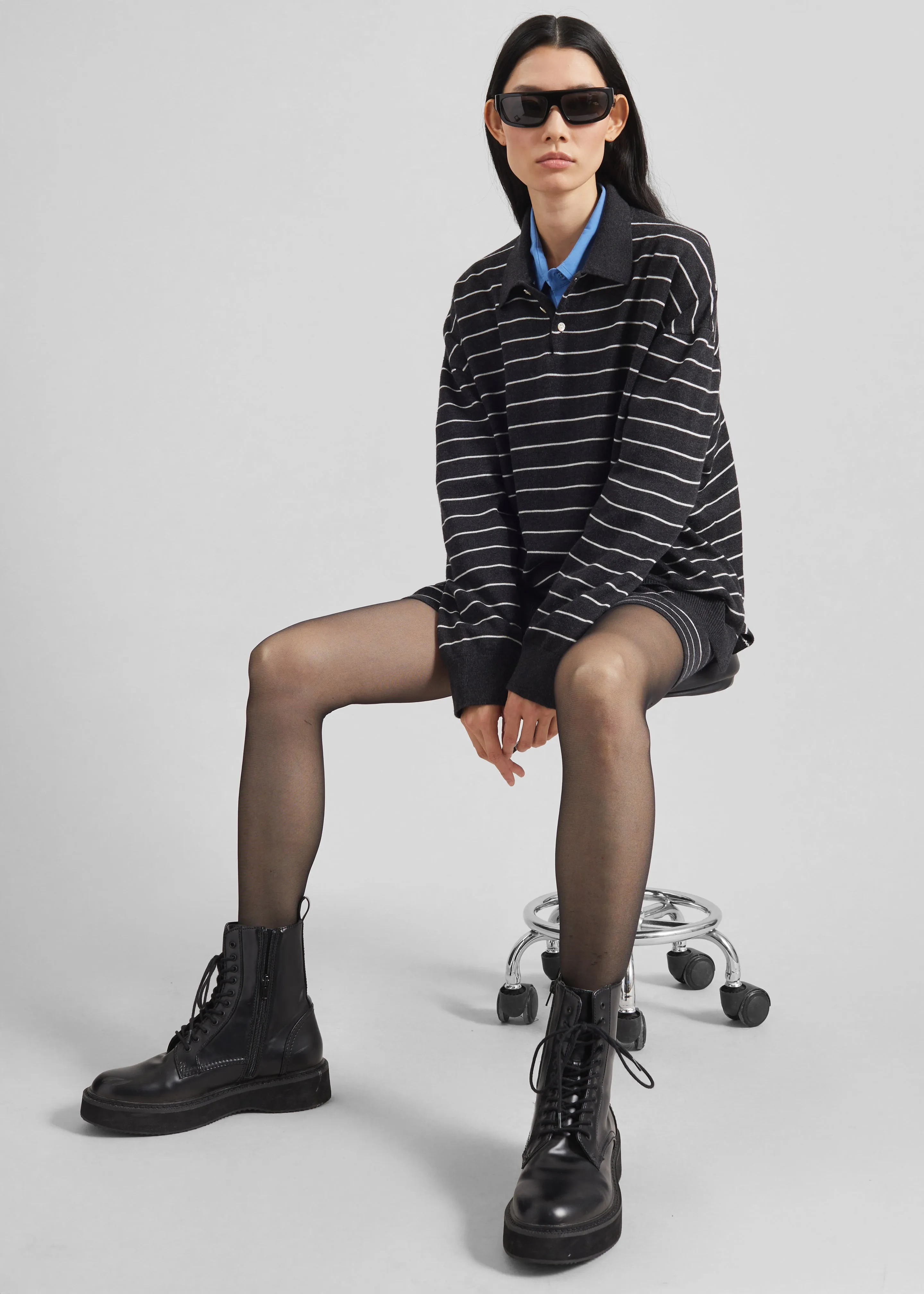 Nolma Knit Polo Sweater - Grey/White Stripe sold by Frankie Shop product image thumbnail 5