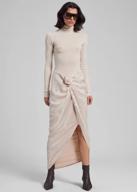 Rotate Sequins Knot Skirt - Nougat sold by Frankie Shop