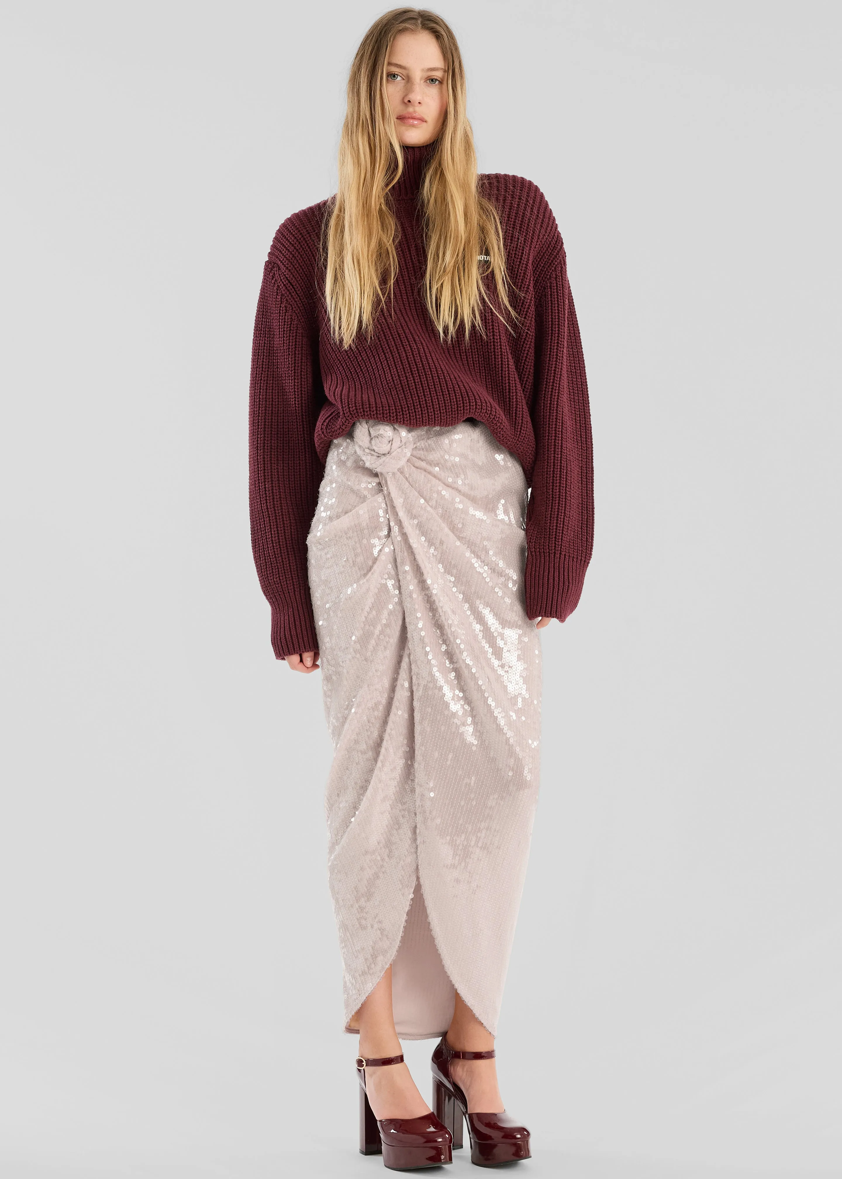 Rotate Sequins Knot Skirt - Nougat sold by Frankie Shop product image thumbnail 4