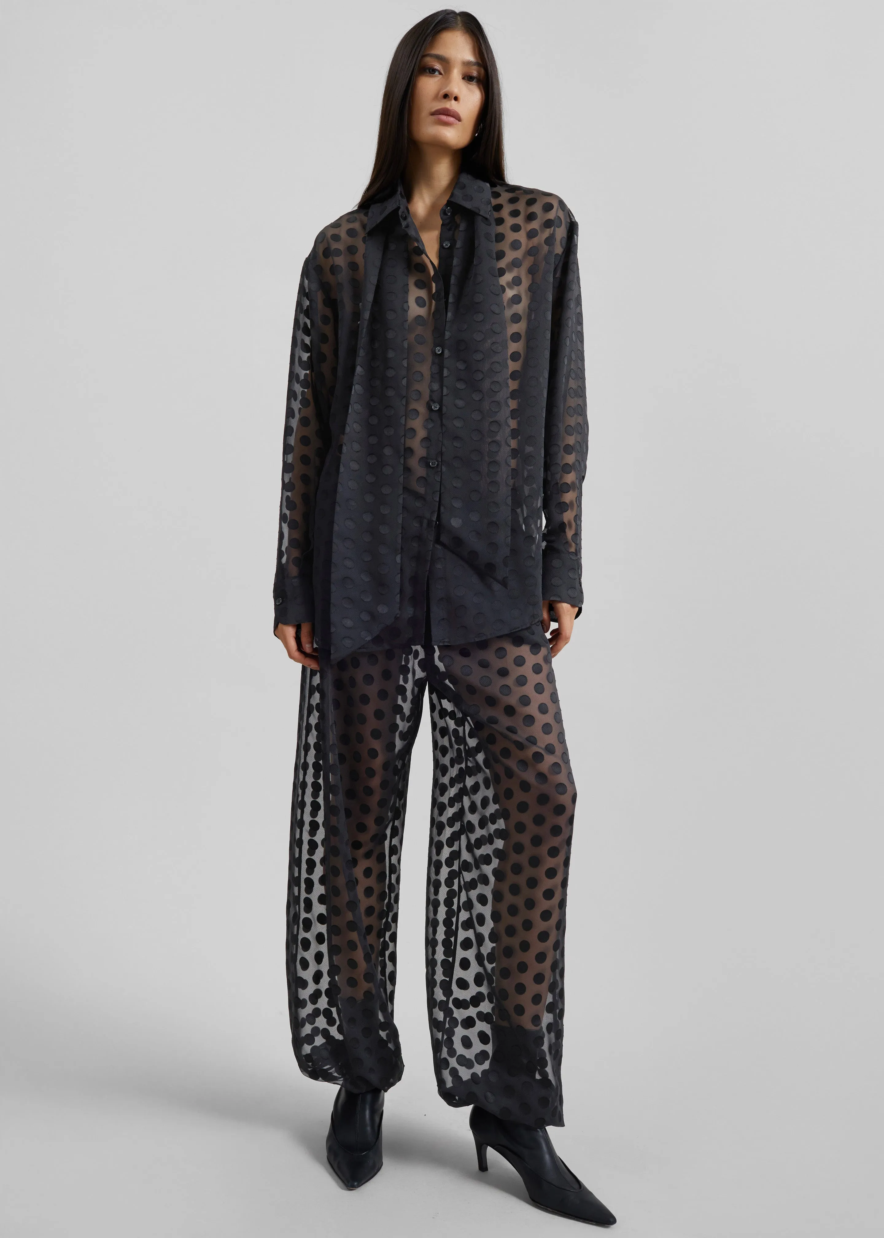 Peri Sheer Tie-Neck Shirt - Black Polka Dot sold by Frankie Shop product image thumbnail 3