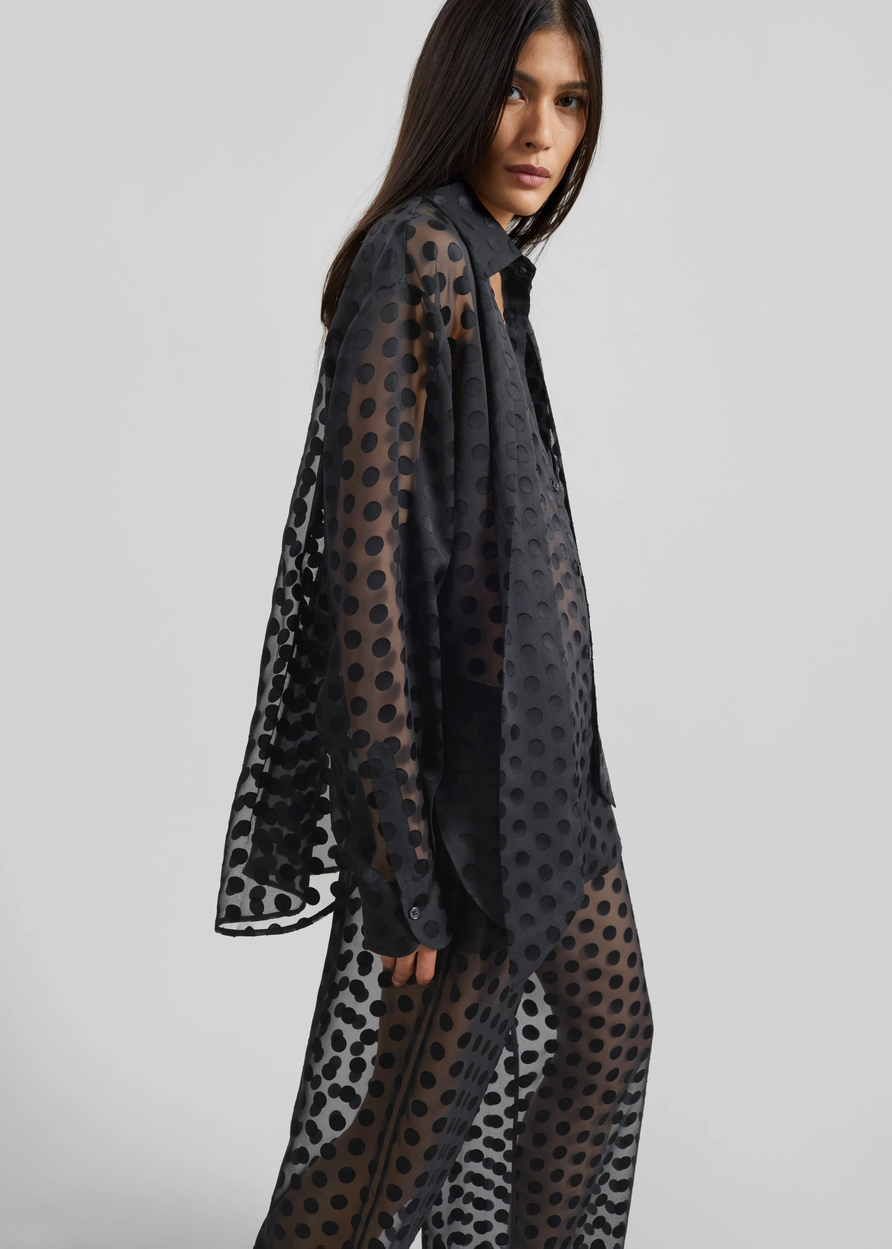 Peri Sheer Tie-Neck Shirt - Black Polka Dot sold by Frankie Shop product image thumbnail 2