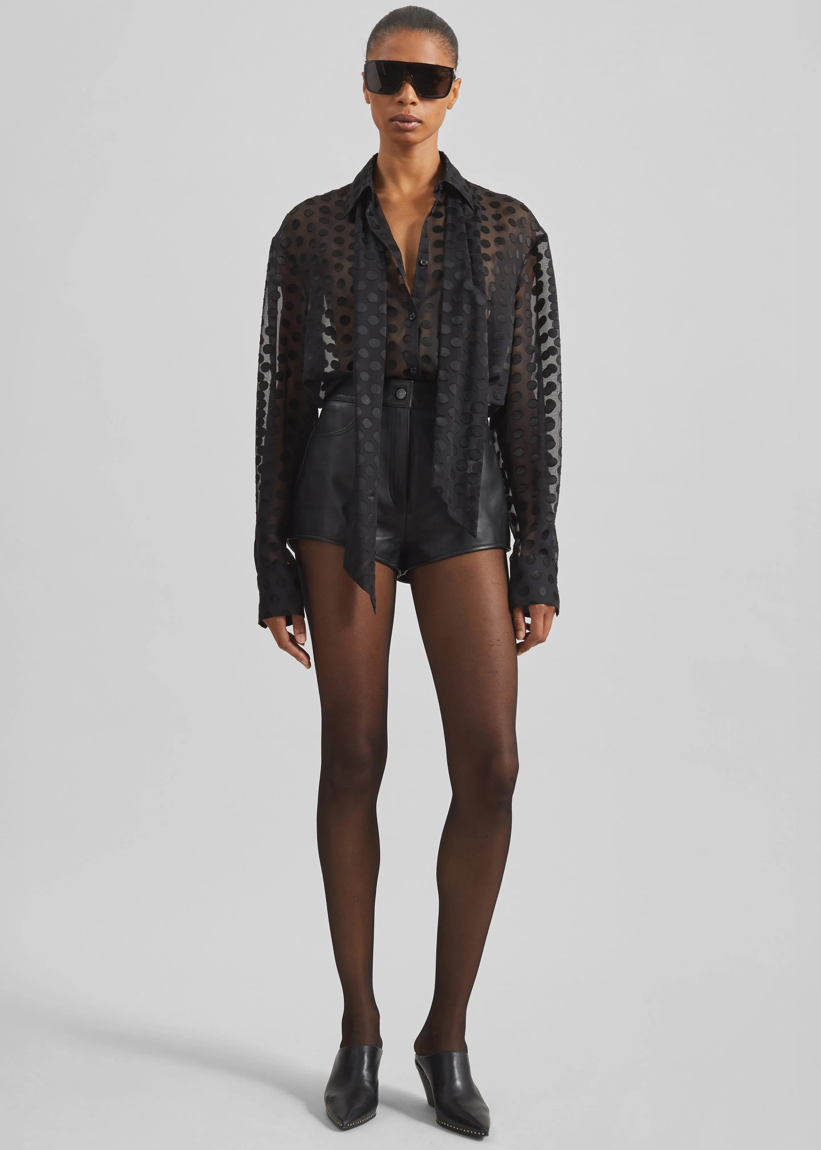 Peri Sheer Tie-Neck Shirt - Black Polka Dot sold by Frankie Shop product image thumbnail 4
