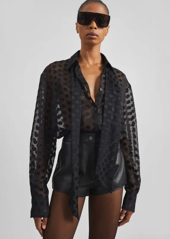 Peri Sheer Tie-Neck Shirt - Black Polka Dot sold by Frankie Shop