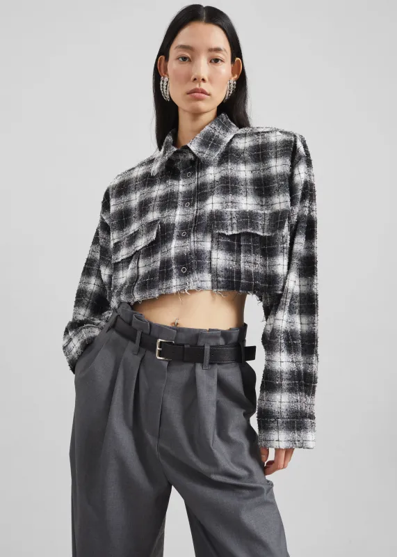 Biasca Distressed Cropped Shirt - Black Plaid sold by Frankie Shop