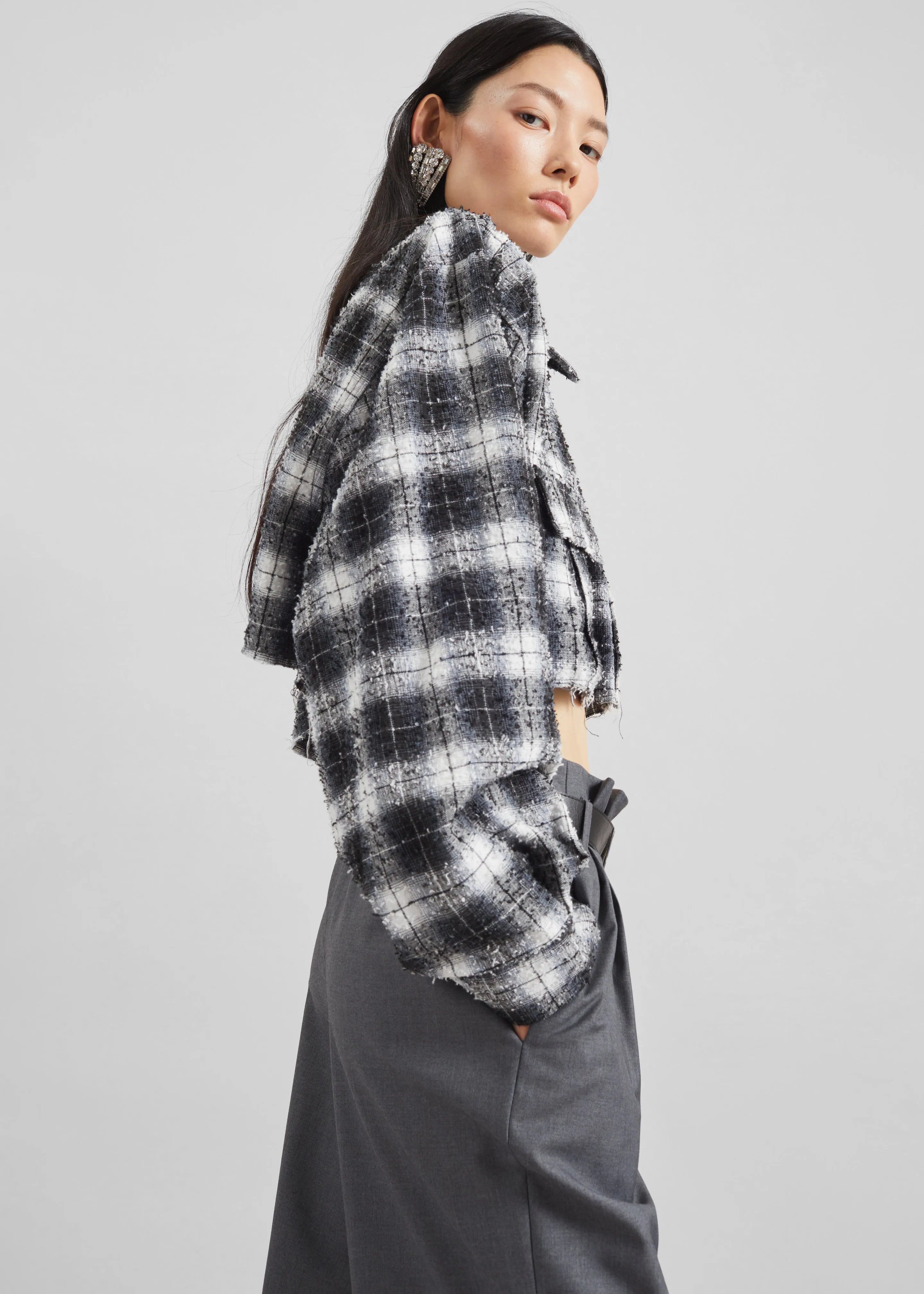 Biasca Distressed Cropped Shirt - Black Plaid sold by Frankie Shop product image thumbnail 4