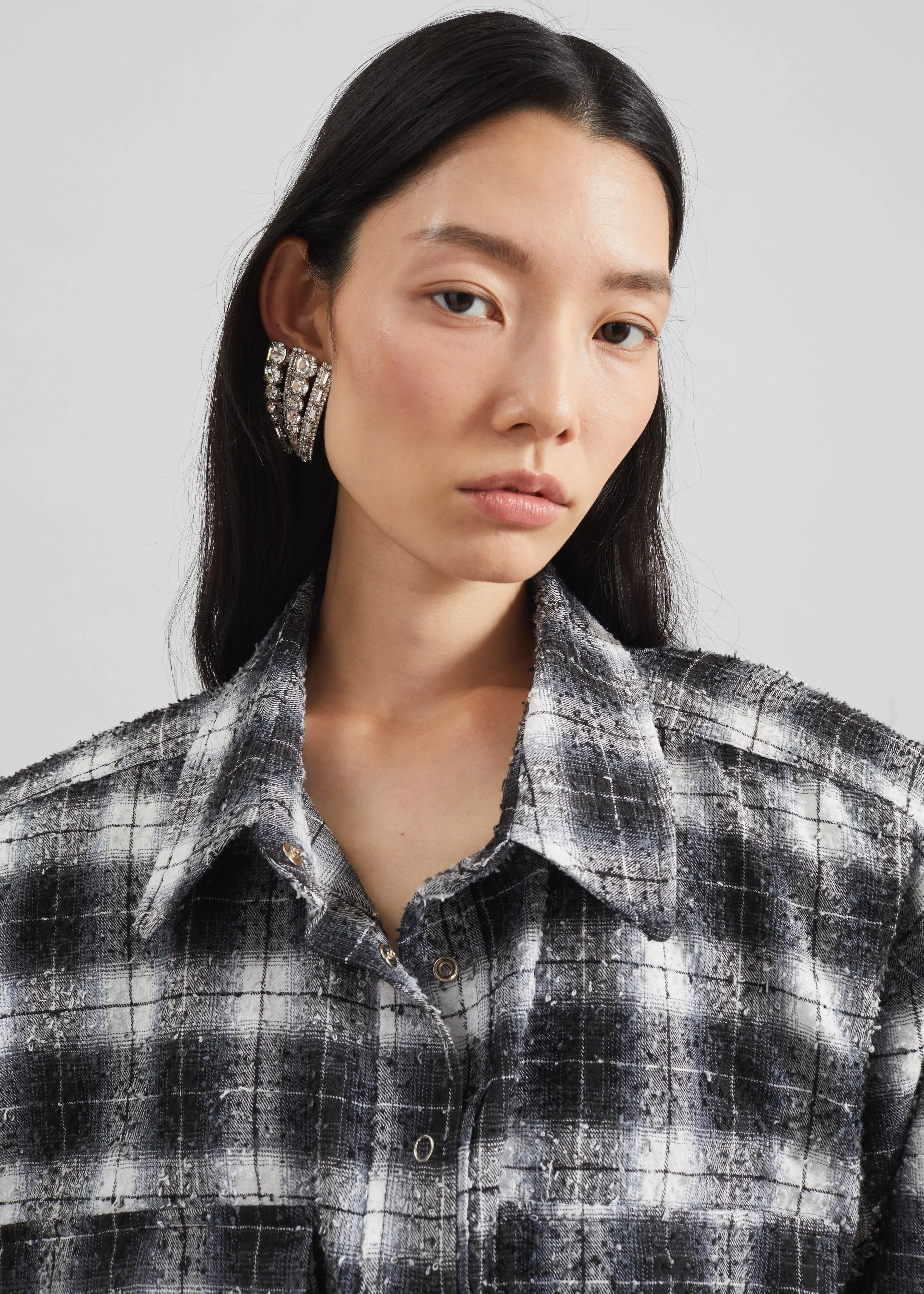 Biasca Distressed Cropped Shirt - Black Plaid sold by Frankie Shop product image thumbnail 5