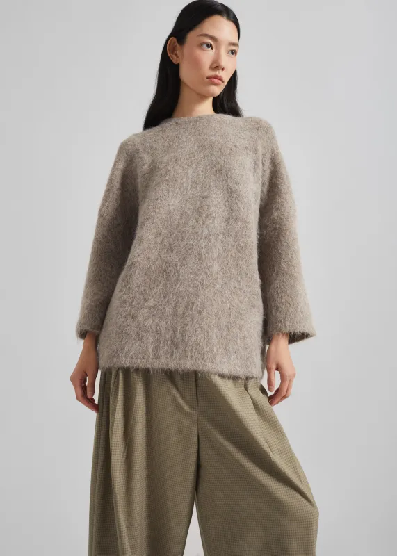 Loulou de Saison Mae Short Sleeve Sweater - Taupe Melange sold by Frankie Shop