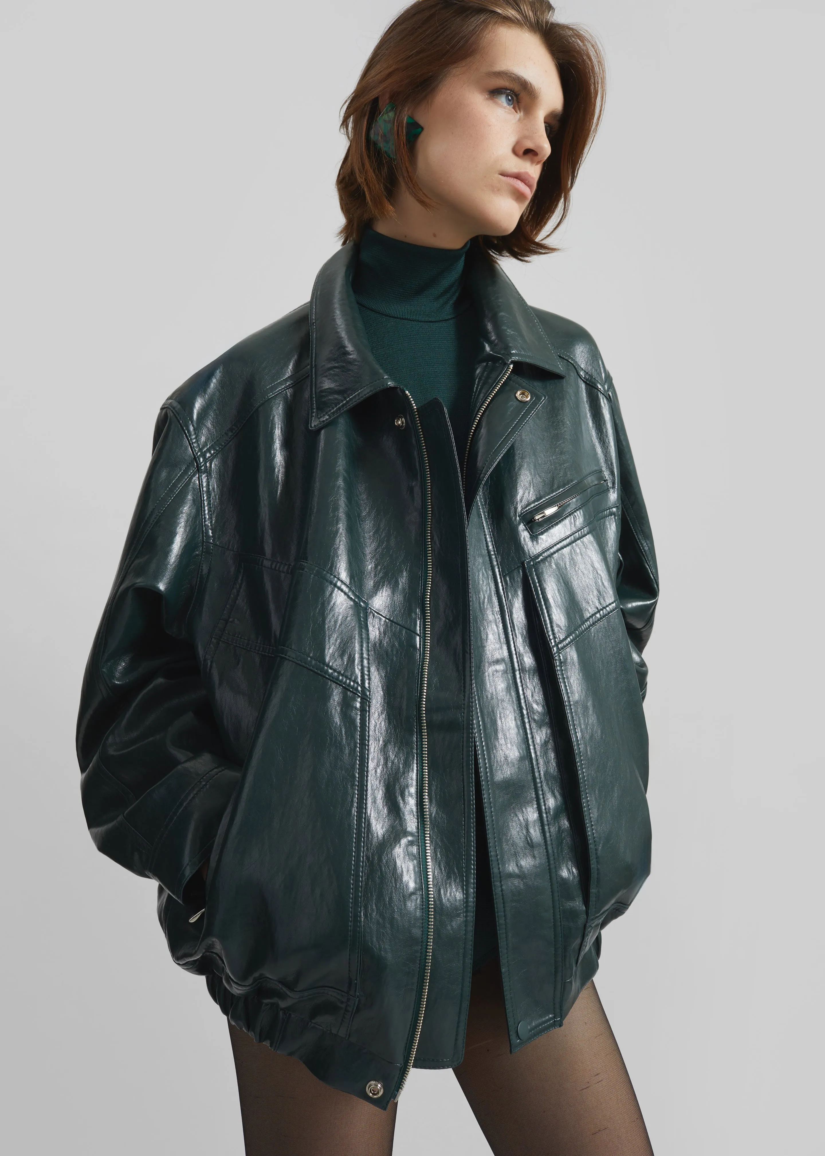 Risner Faux Leather Jacket - Deep Green sold by Frankie Shop product image thumbnail 3