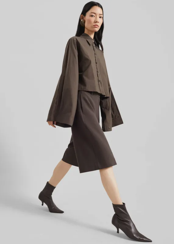 Dharoi Adjustable Sleeve Layered Shirt - Brown sold by Frankie Shop