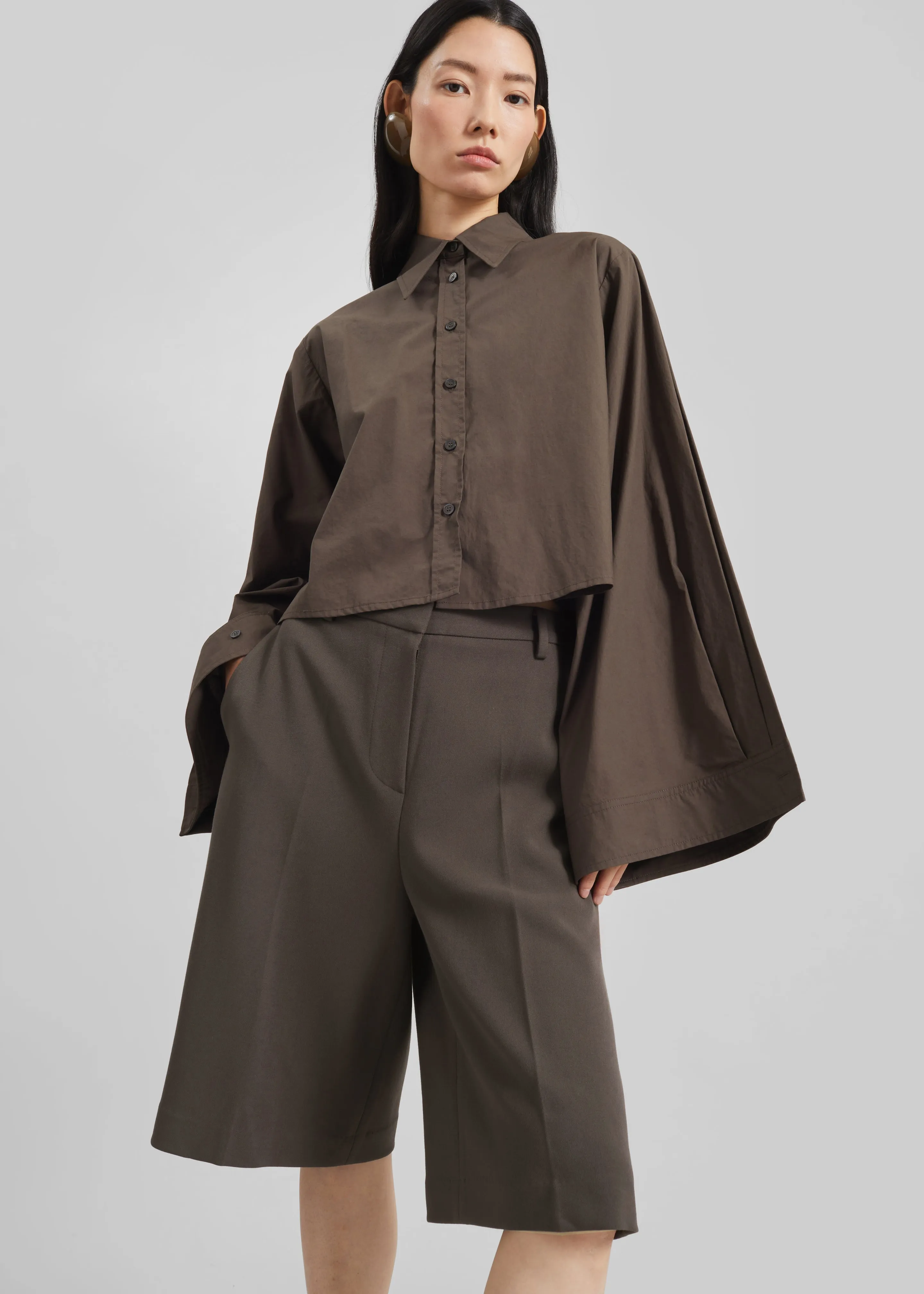 Dharoi Adjustable Sleeve Layered Shirt - Brown sold by Frankie Shop product image thumbnail 4