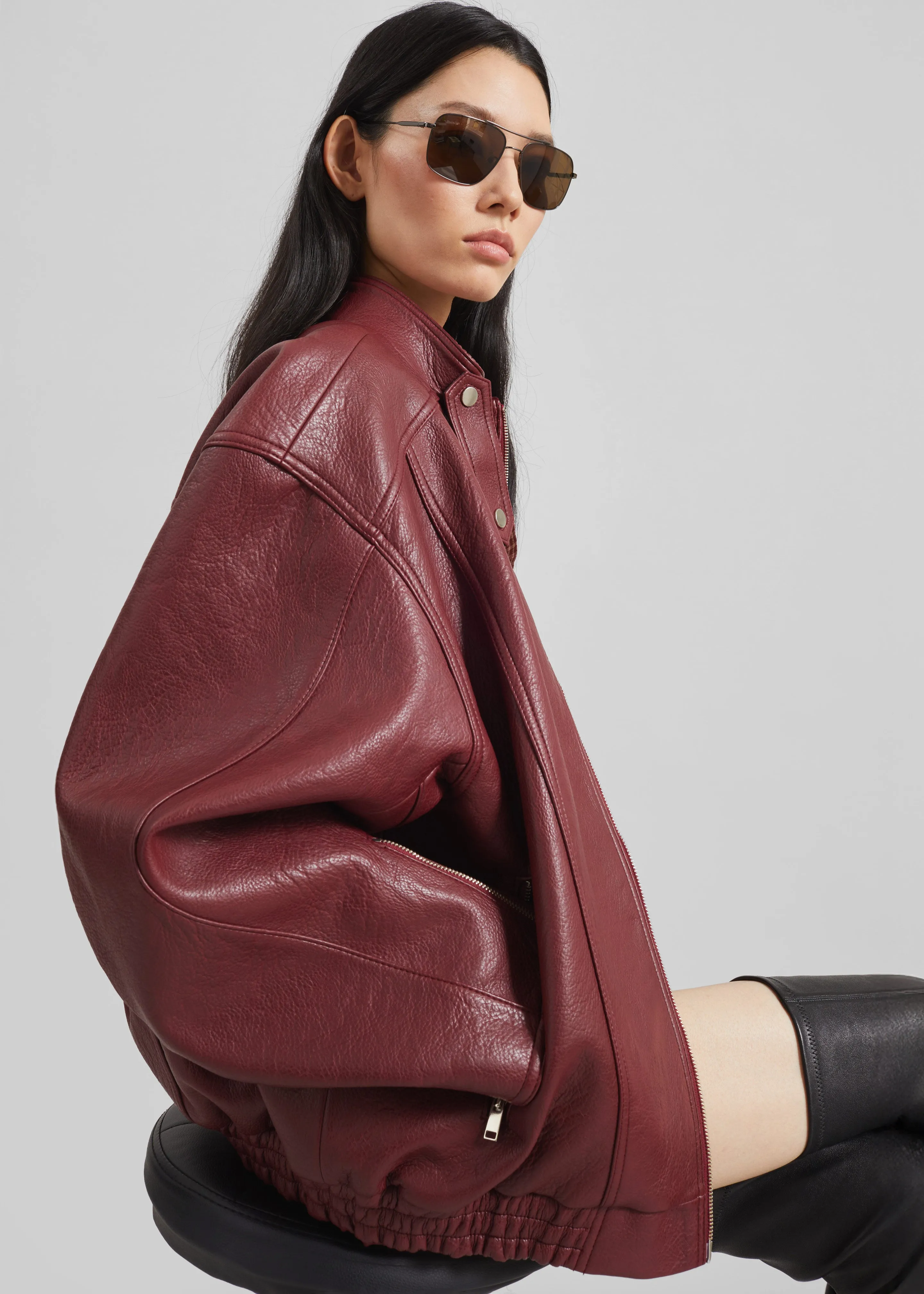 Troye Faux Leather Bomber Jacket - Burgundy sold by Frankie Shop product image thumbnail 2