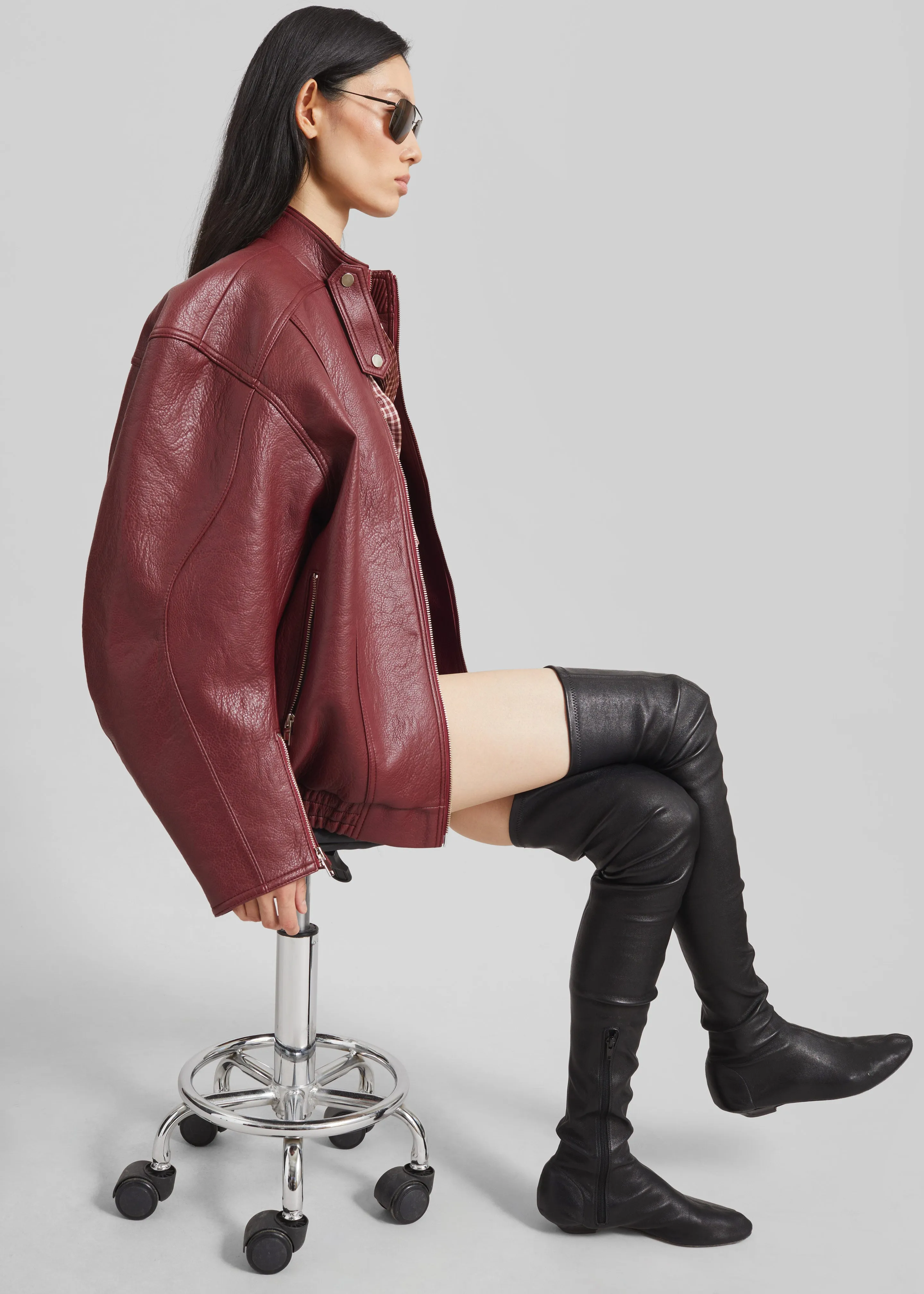 Troye Faux Leather Bomber Jacket - Burgundy sold by Frankie Shop product image thumbnail 5