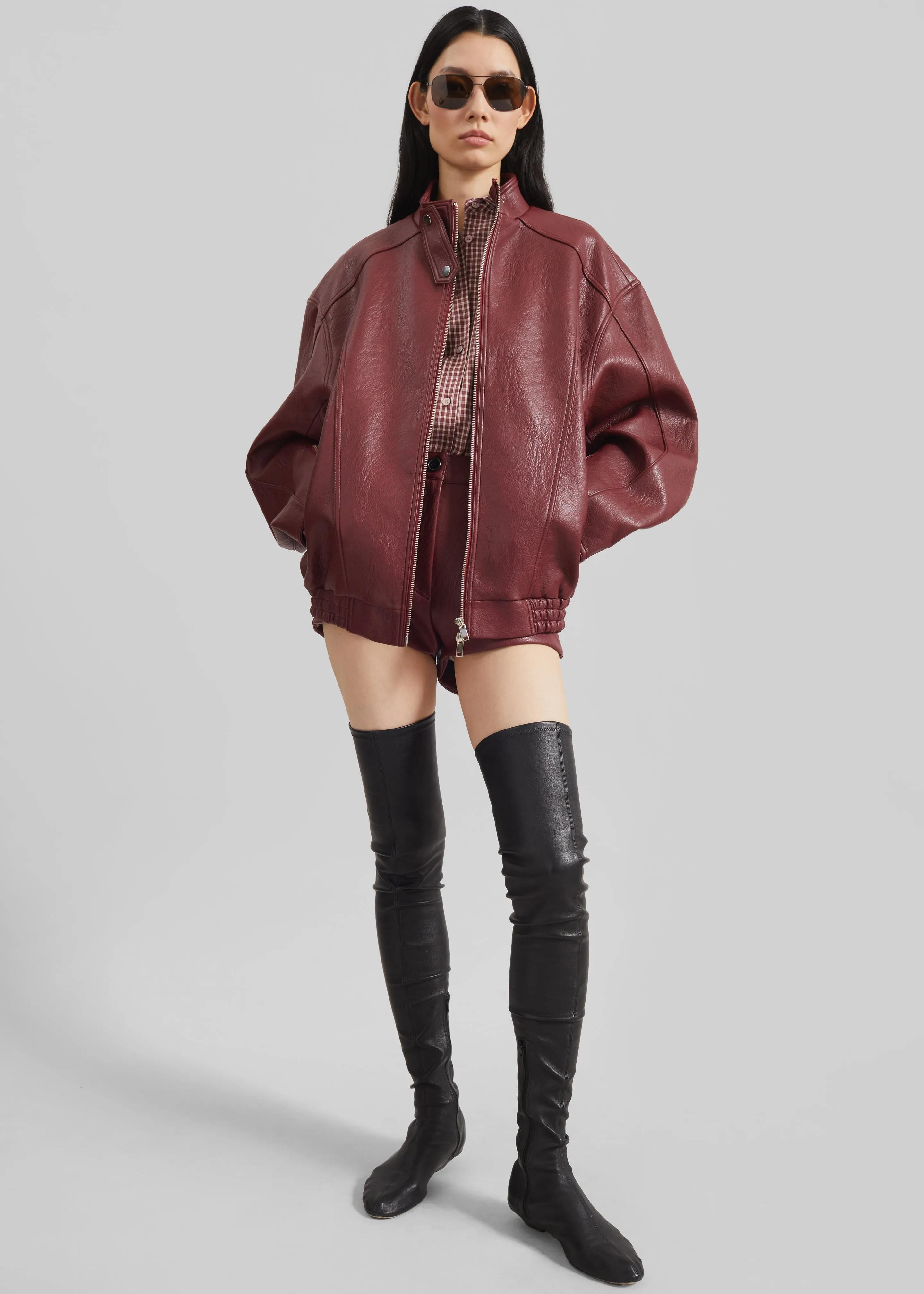 Troye Faux Leather Bomber Jacket - Burgundy sold by Frankie Shop product image thumbnail 3