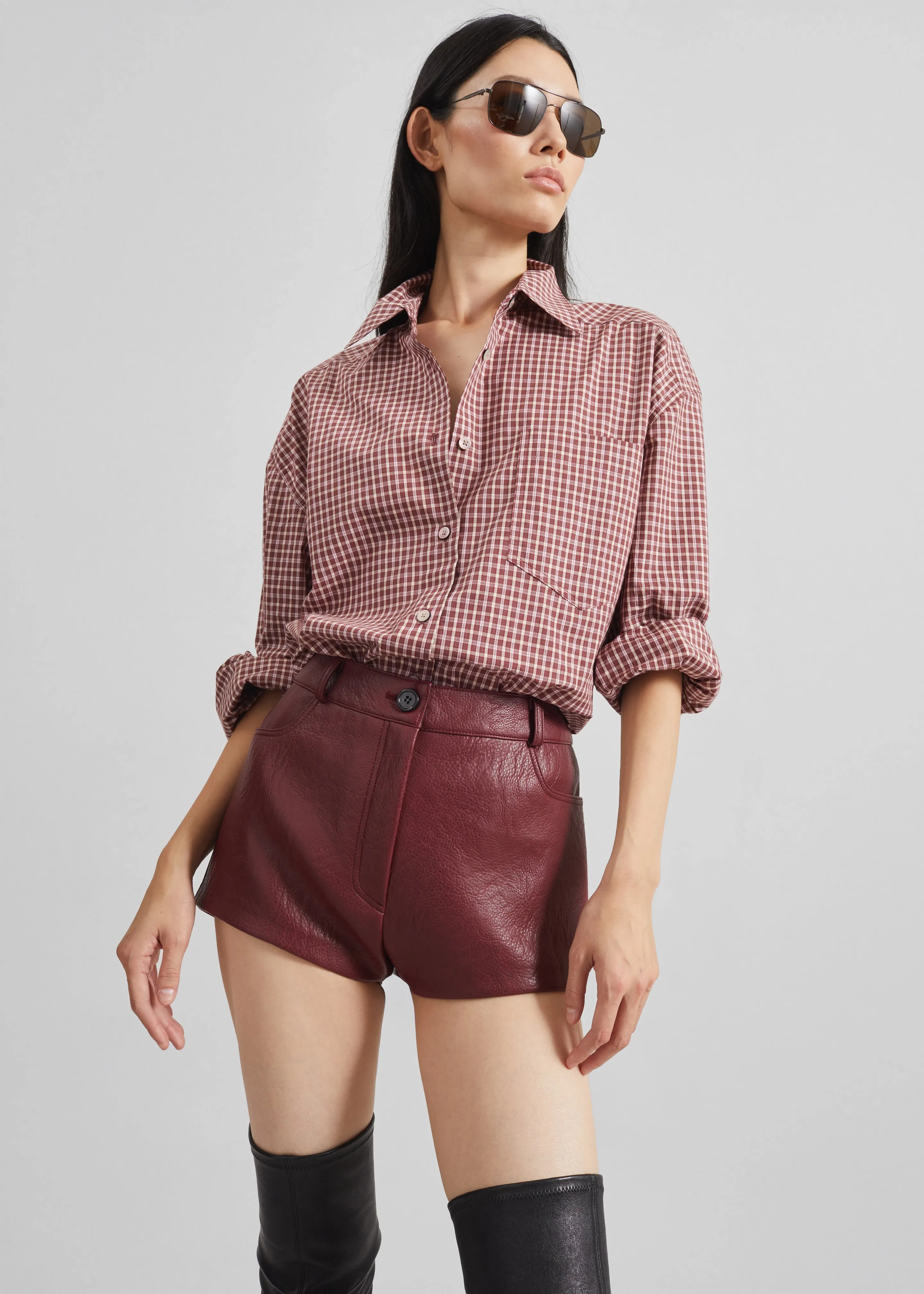 Troye Faux Leather Hot Pants - Burgundy sold by Frankie Shop product image thumbnail 3